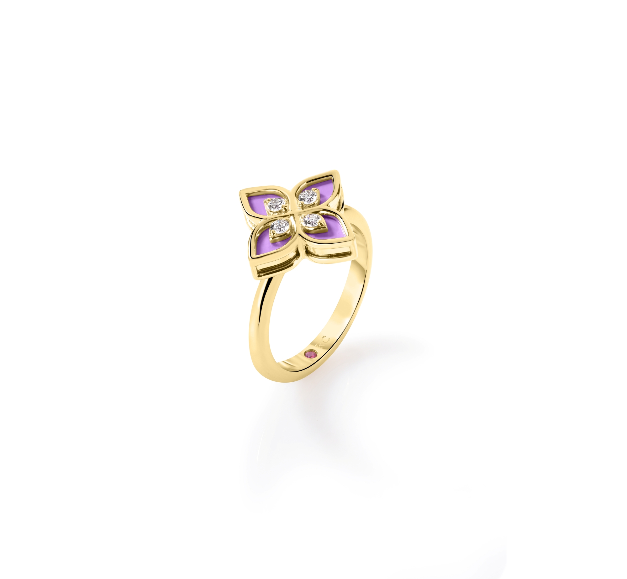 18k Yellow Gold Venetian Princess Diamond & Lavender Enamel Flower Ring