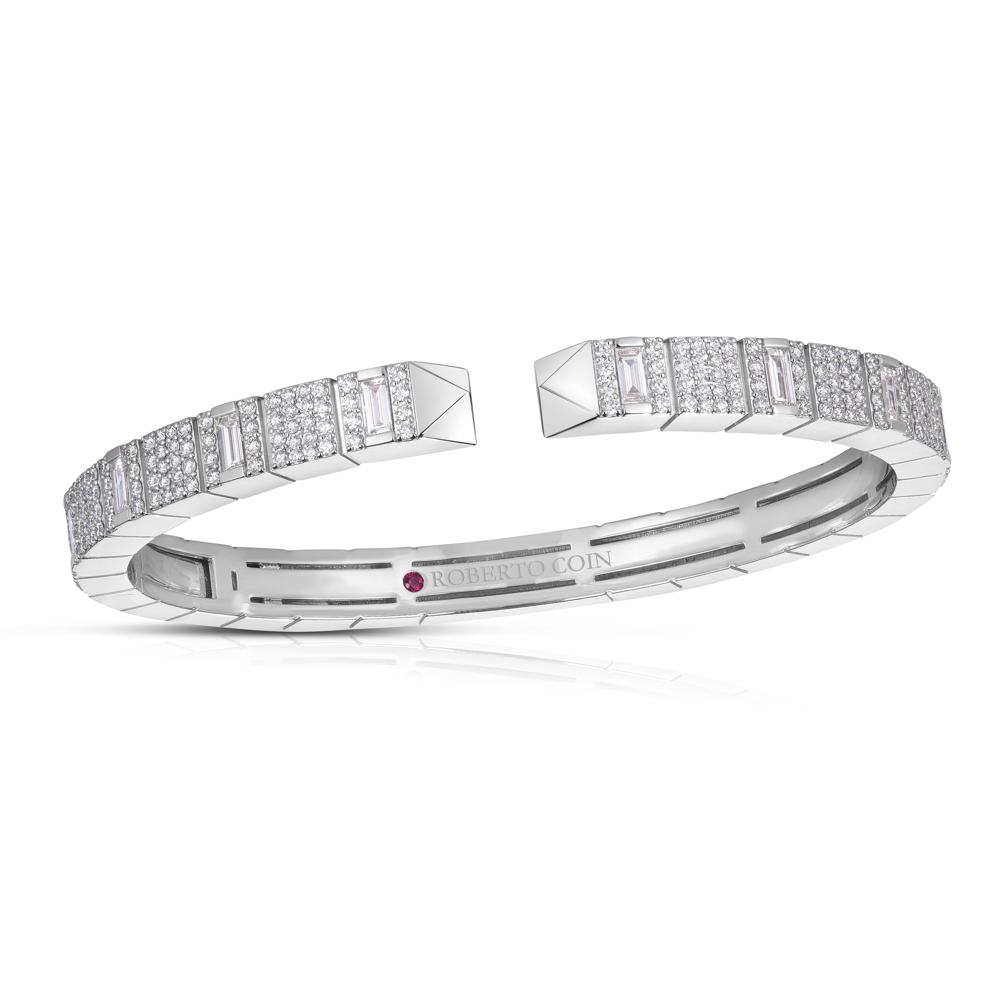 18k White Gold Obelisco Mixed Cut Pave Diamond Bangle