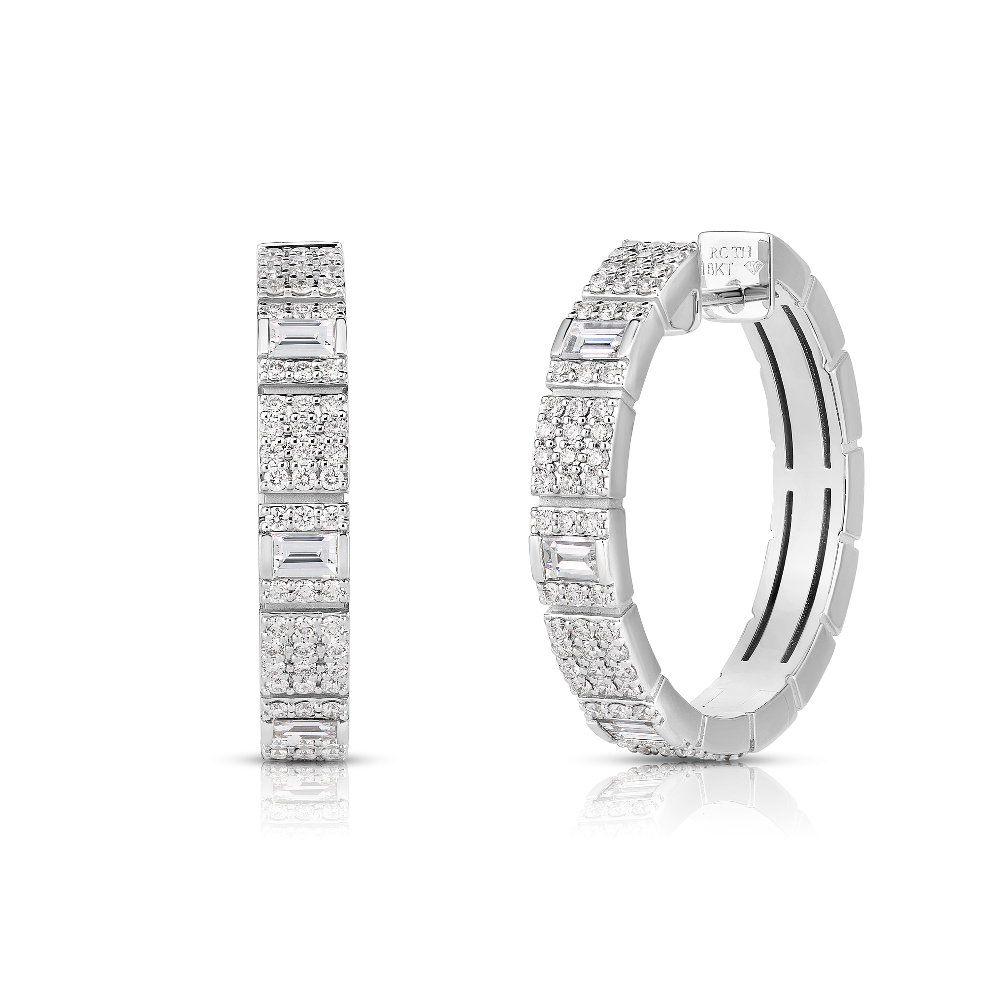 18k White Gold Obelisco Mixed Cut Pave Diamond Hoop Earrings