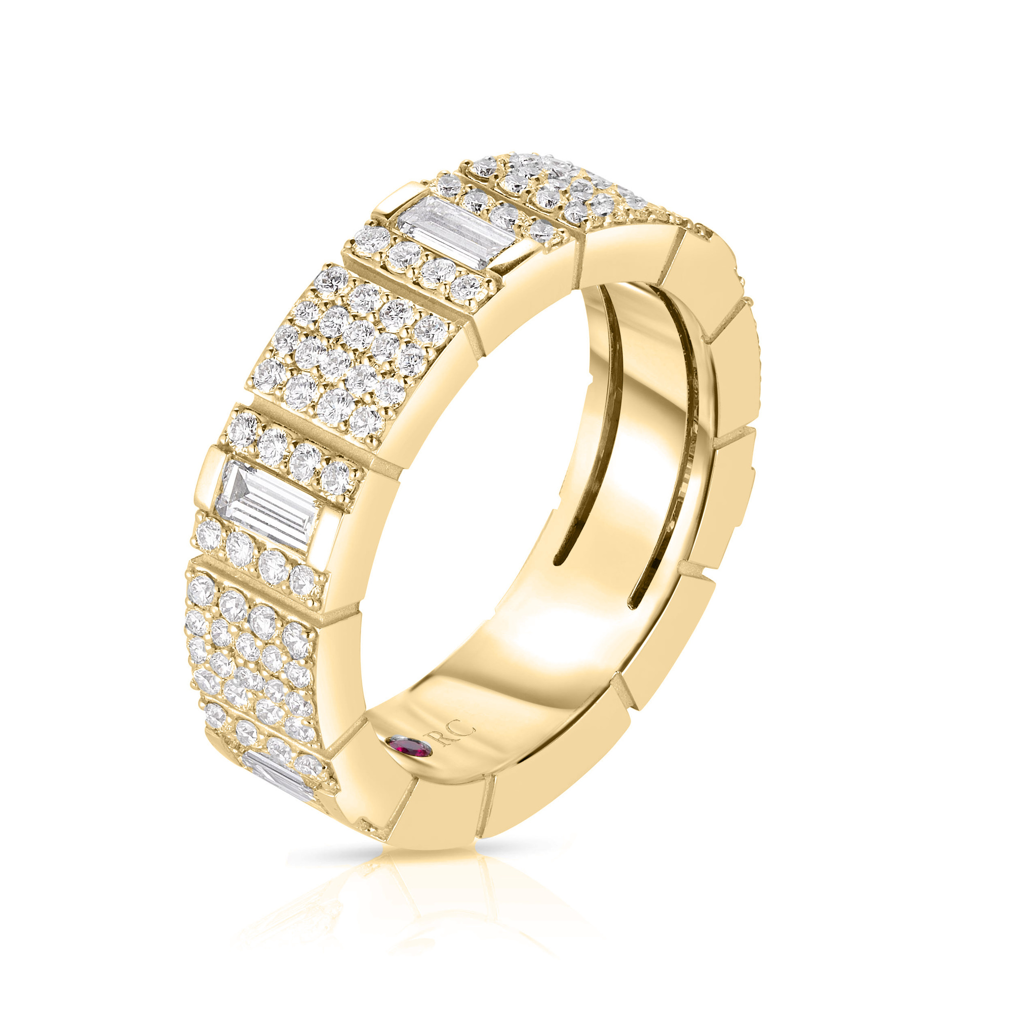 18k Yellow Gold Obelisco Mixed Cut Pave Diamond Ring