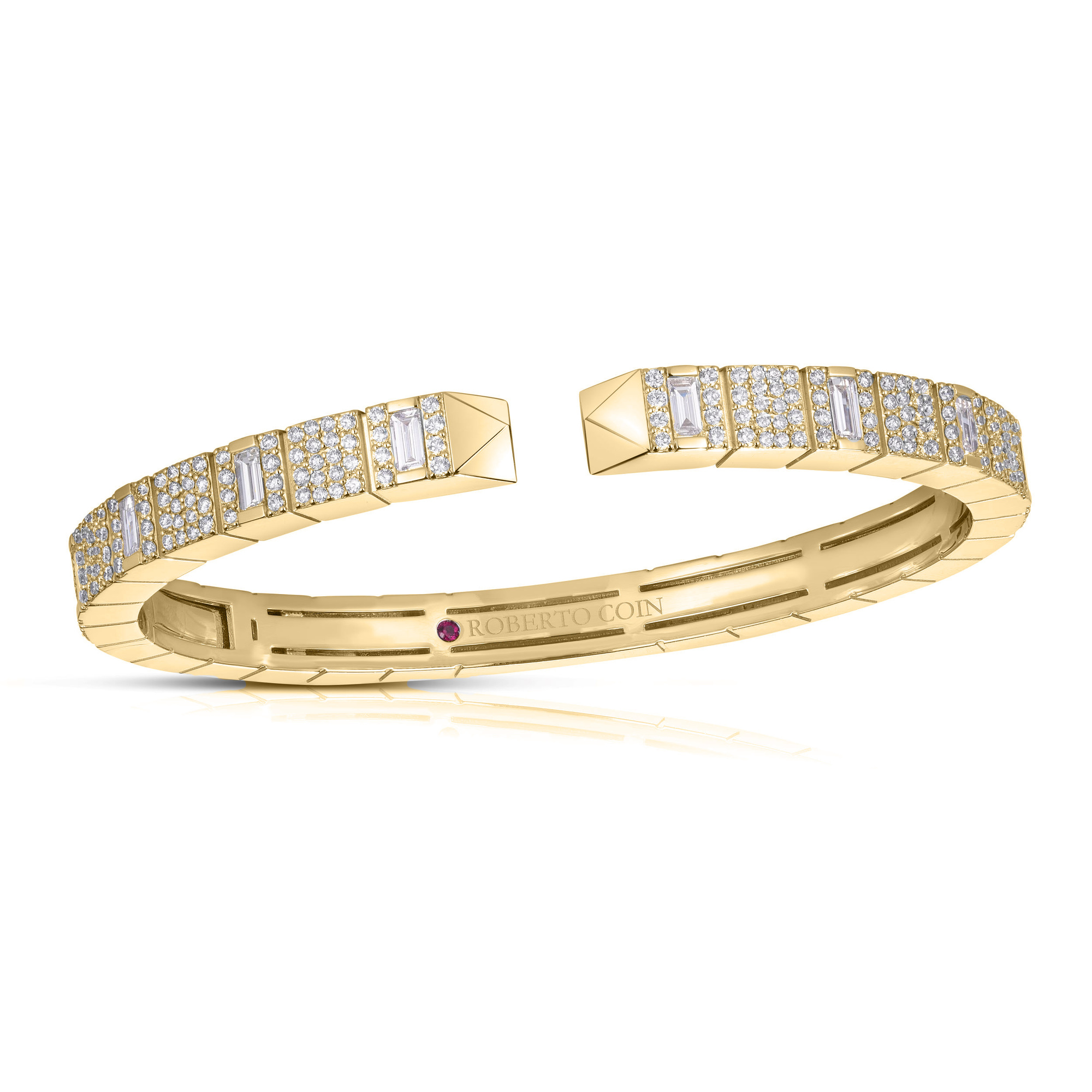 18k Yellow Gold Obelisco Mixed Cut Pave Diamond Bangle