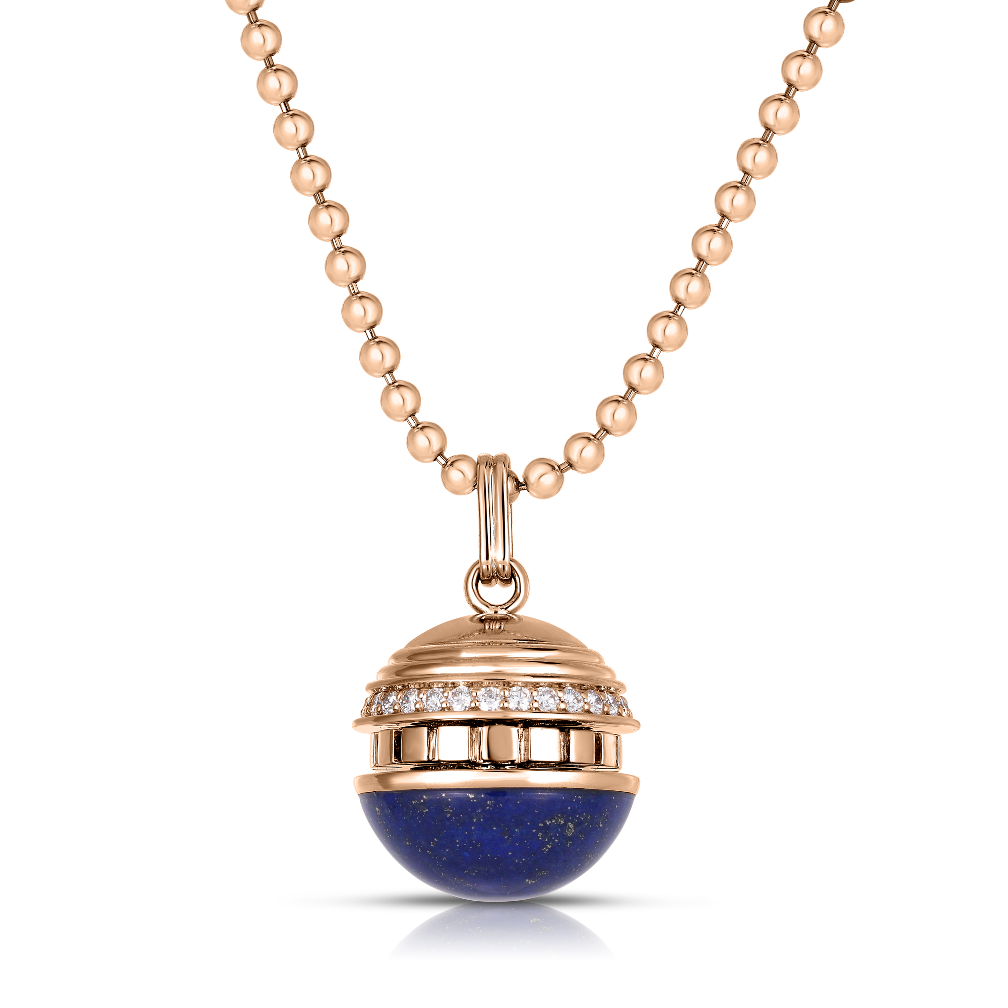 18k Rose Gold Art Deco Mosaic Small Diamond & Lapis Sphere Necklace