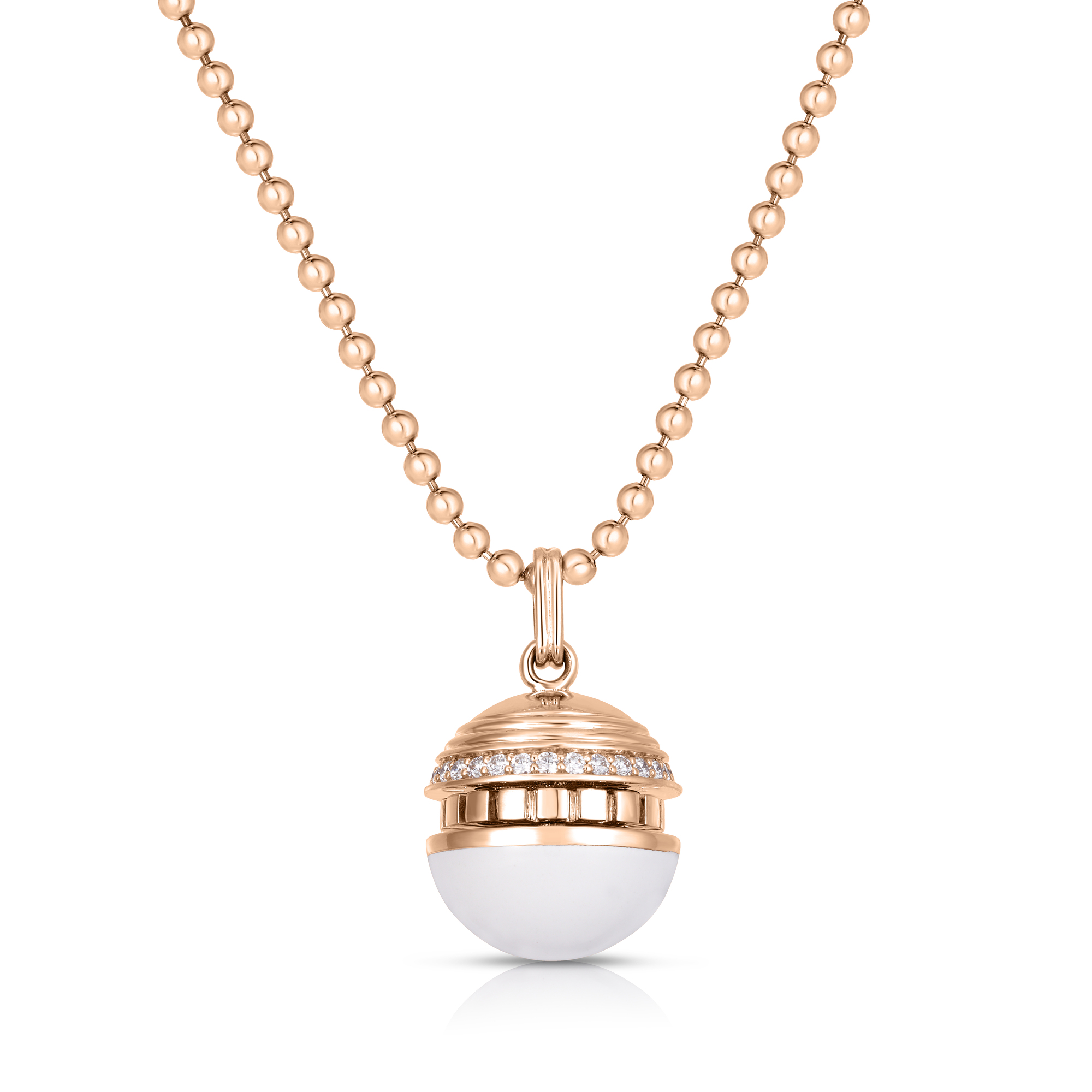 18k Rose Gold Art Deco Mosaic Small Diamond & White Ceramic Sphere Necklace