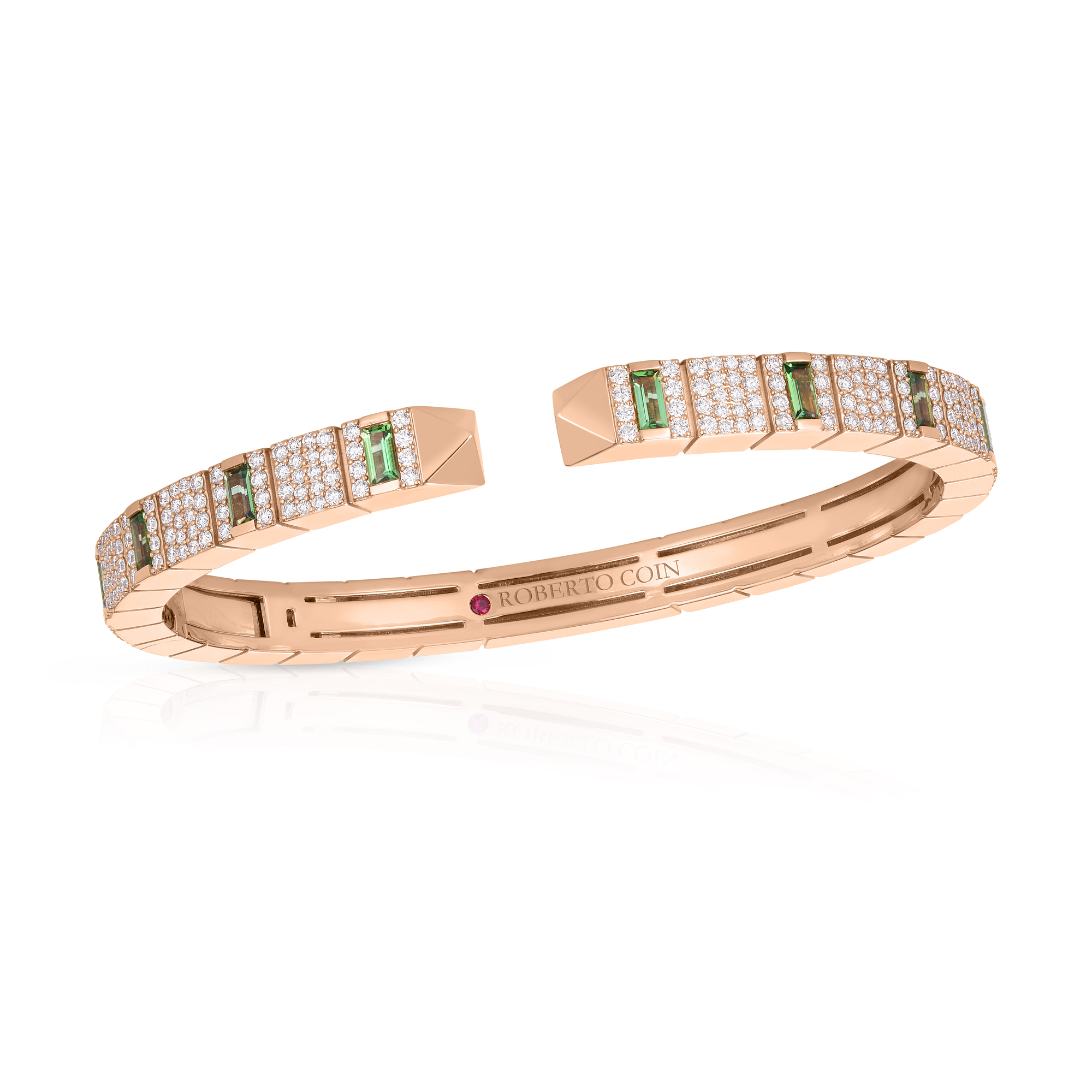18k Rose Gold Obelisco Pave Diamond And Green Tourmaline Bangle