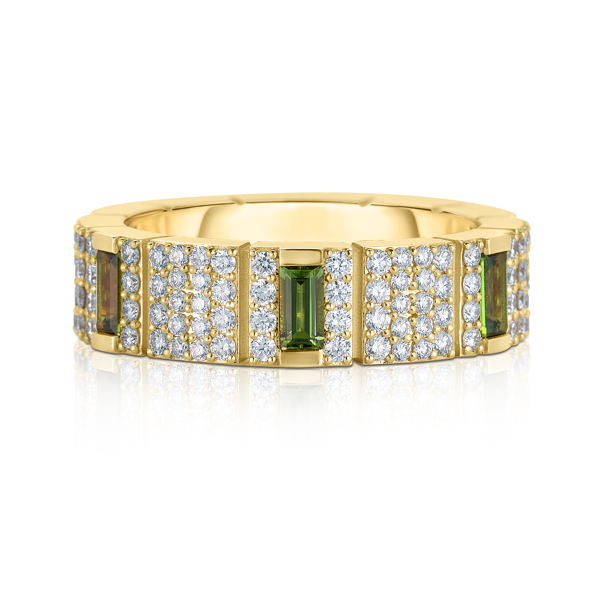 18k Yellow Gold Obelisco Pave Diamond And Green Tourmaline Ring