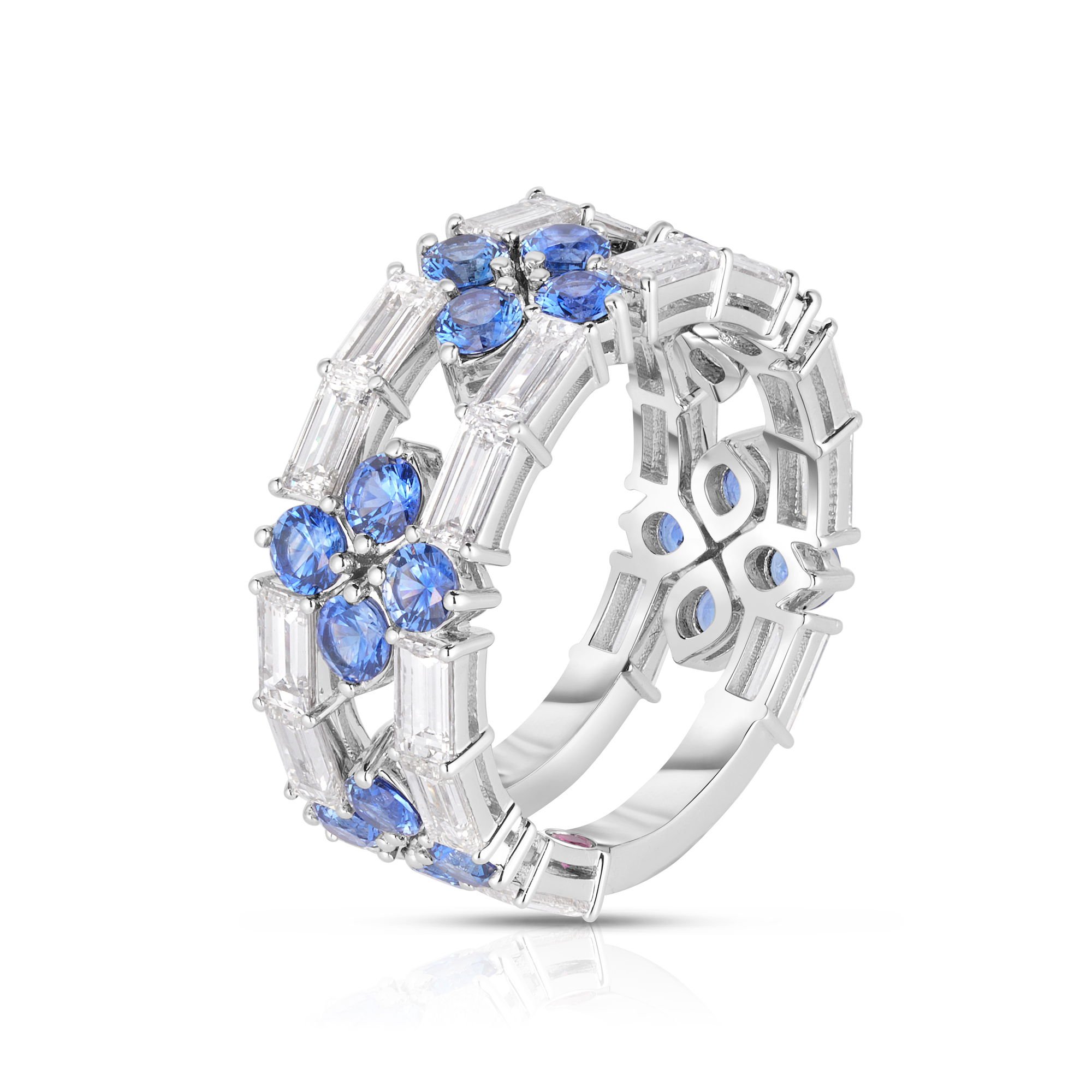 18k White Gold Love In Verona Diamond And Blue Sapphire Open Frame Ring