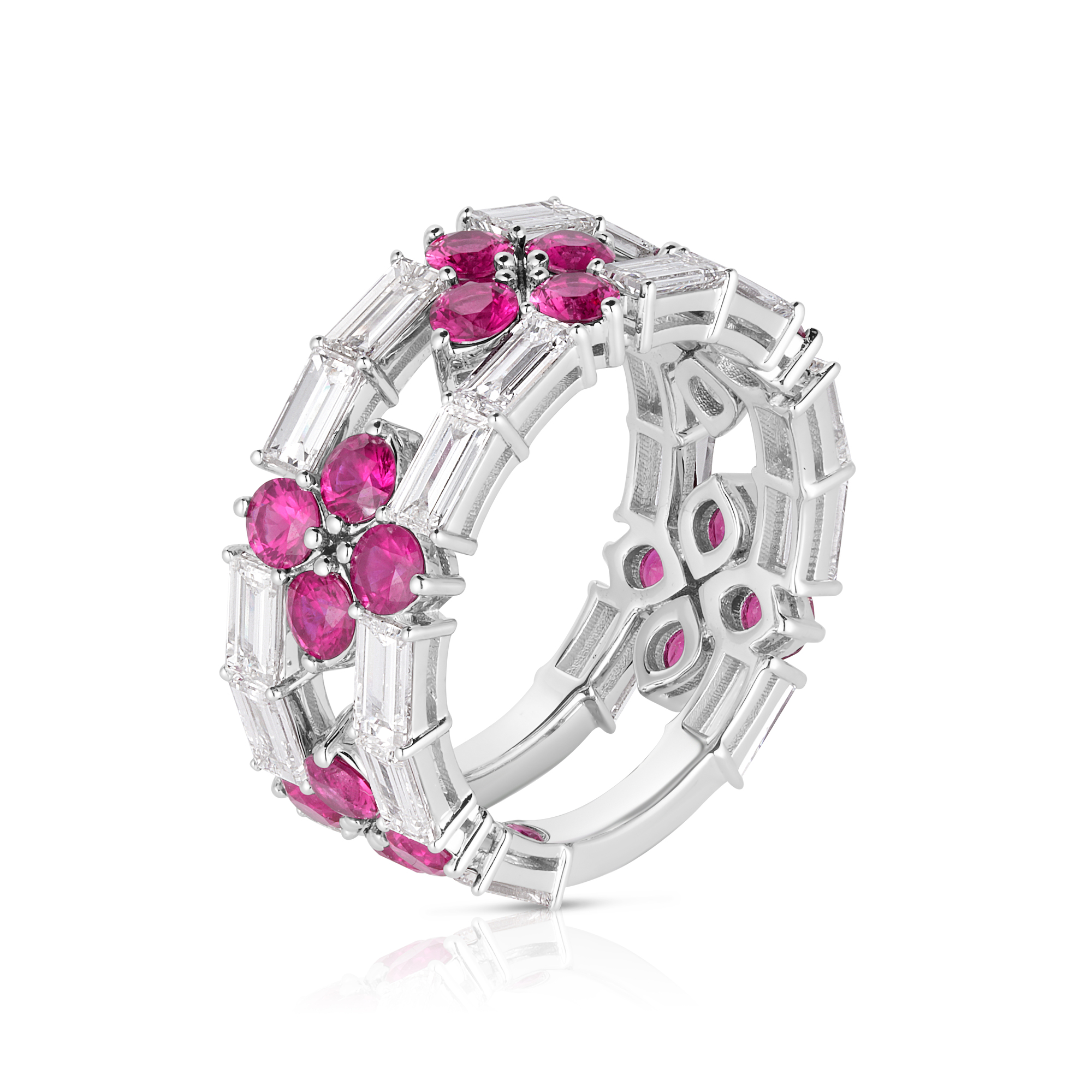 18k White Gold Love In Verona Diamond And Ruby Open Frame Ring