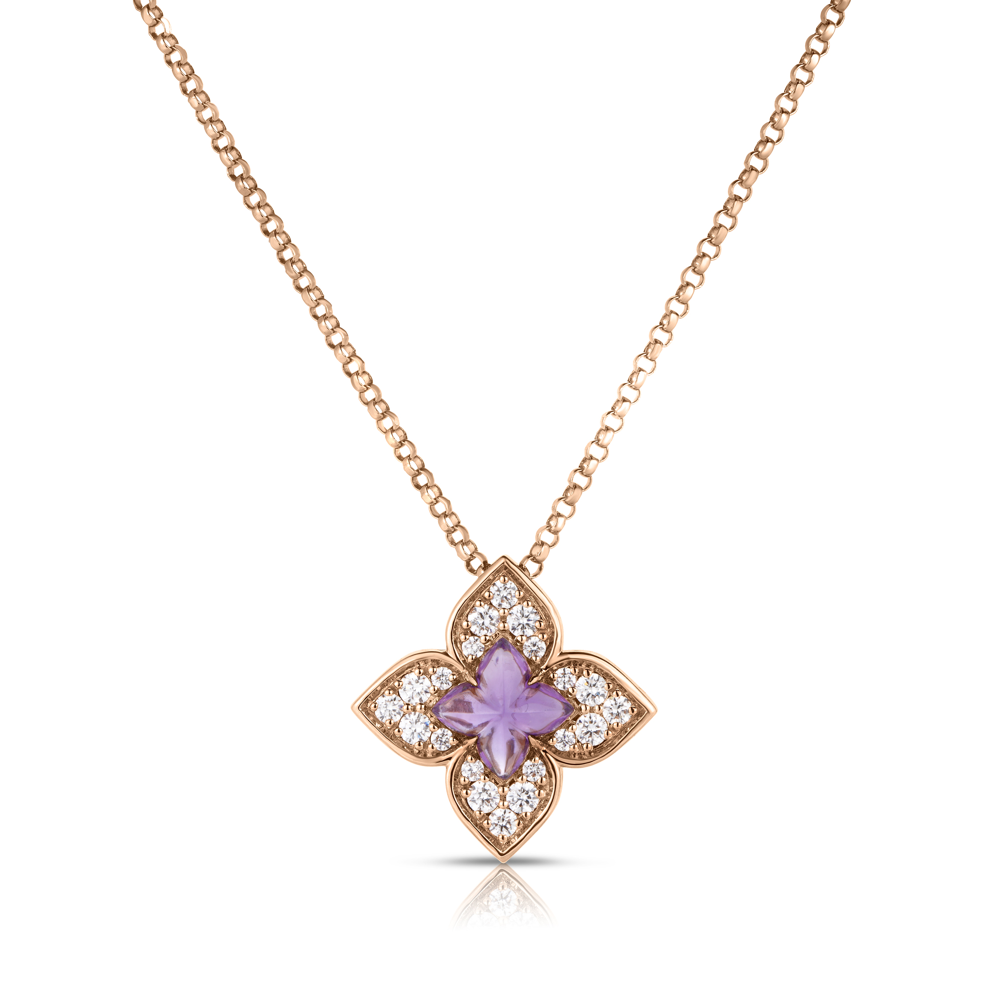 18k Rose Gold Venetian Princess Carnival Pave Diamond & Amethyst Small Flower Necklace