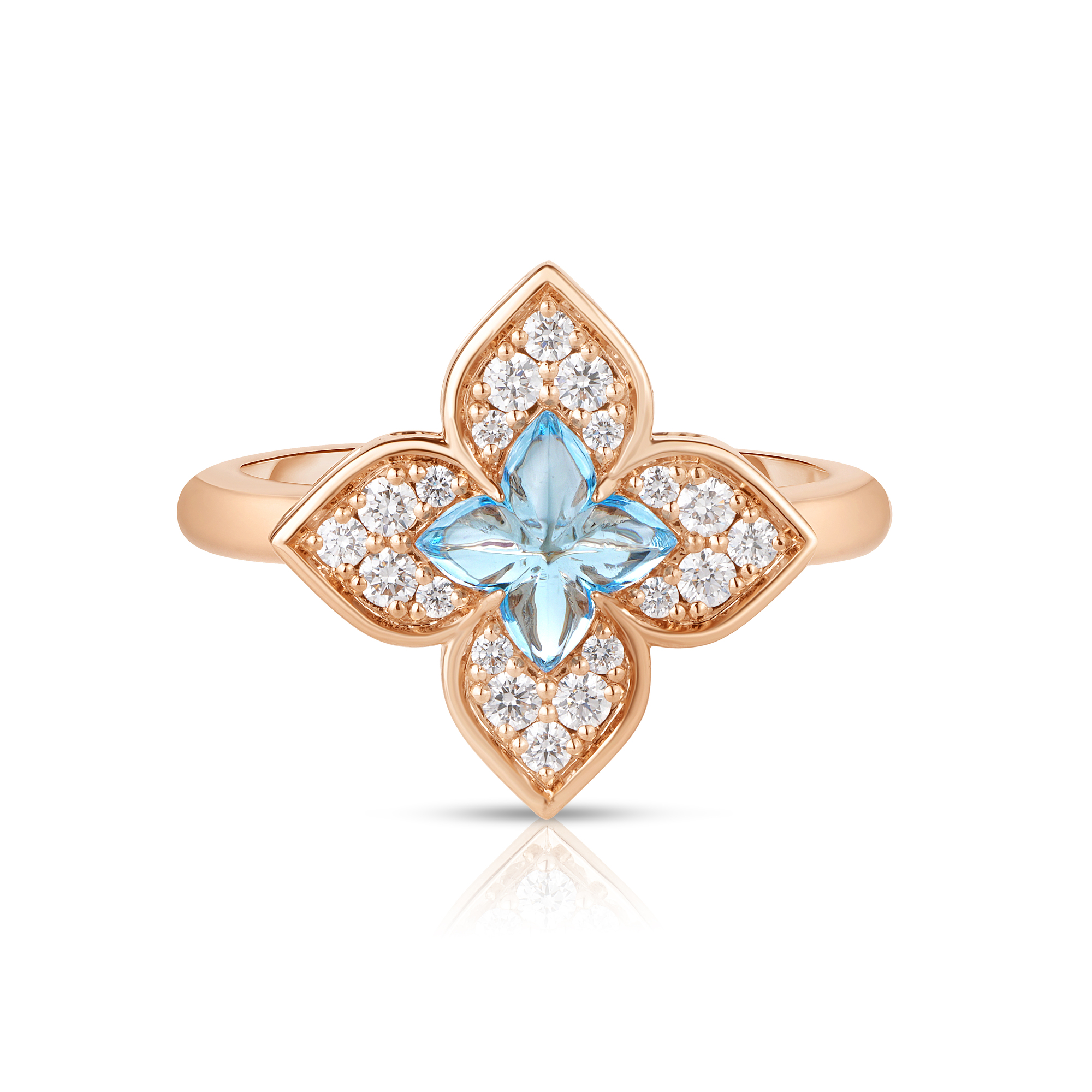 18k Rose Gold Venetian Princess Carnival Pave Diamond & Blue Topaz Small Flower Ring