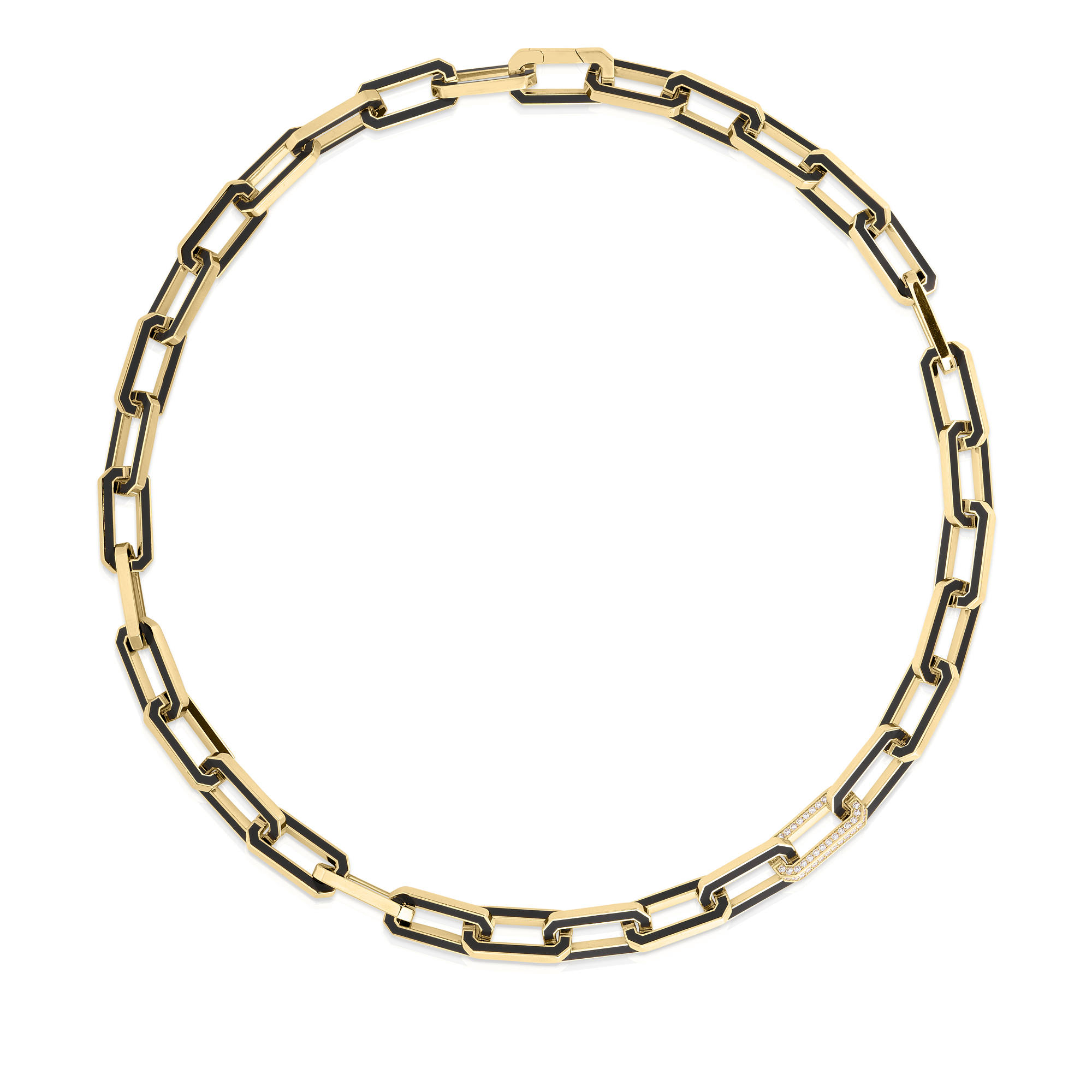 18k Yellow Designer Gold Black Ceramic & Diamond Accent Necklace