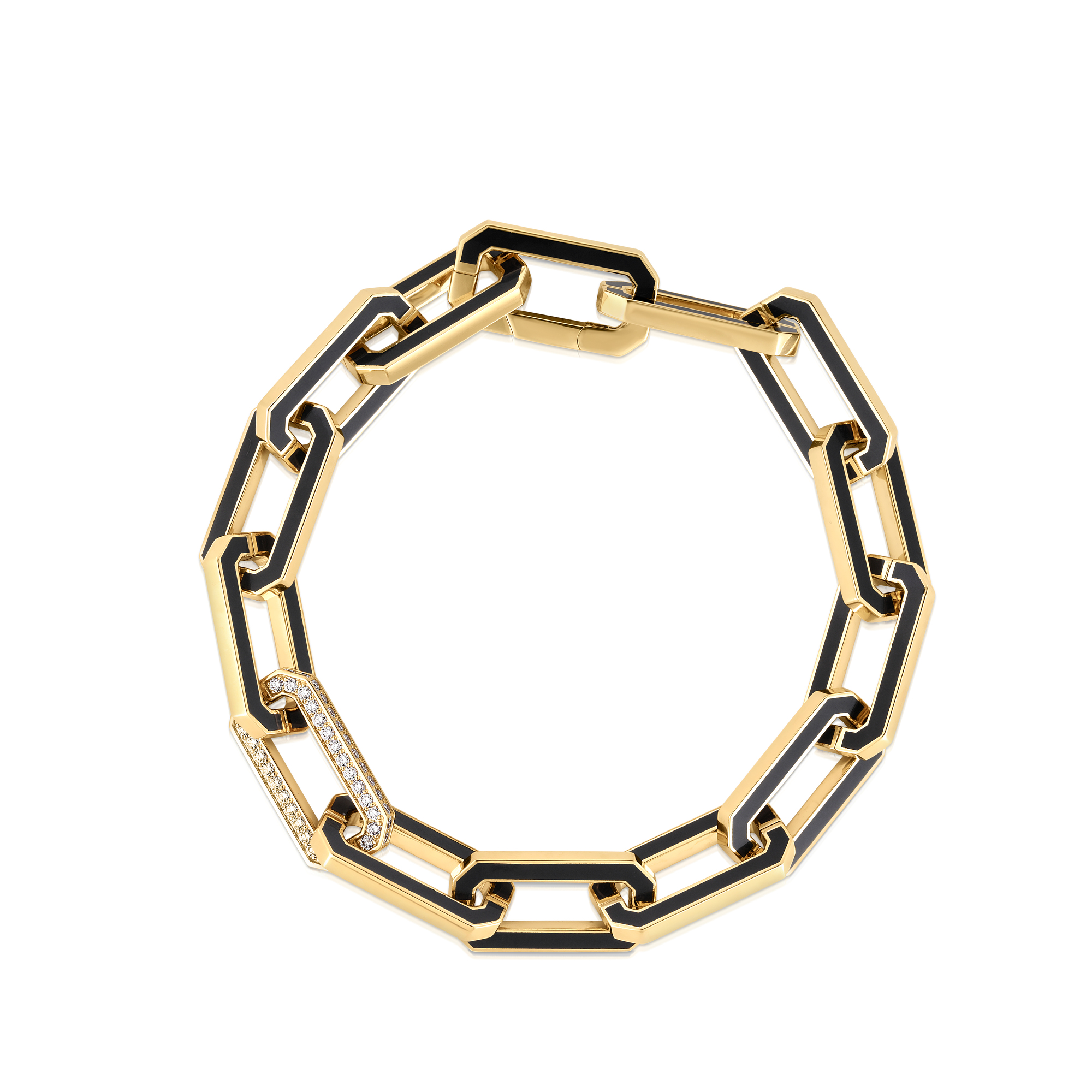 18k Yellow Designer Gold Black Ceramic & Diamond Accent Bracelet