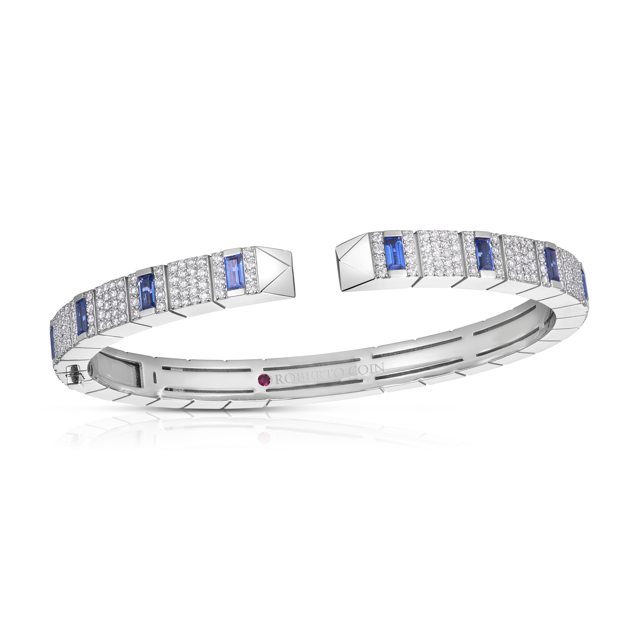 18k White Gold Obelisco Pave Diamond & Blue Sapphire Bangle