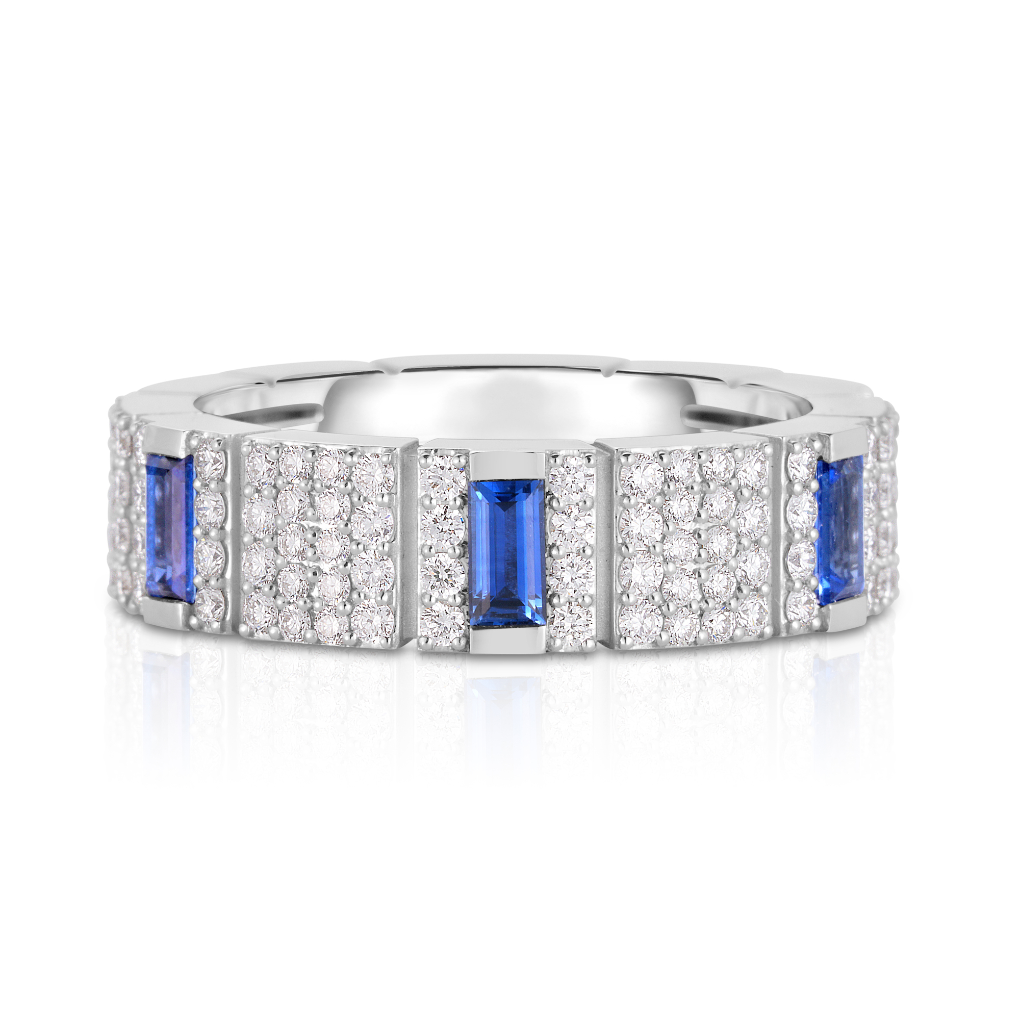 18k White Gold Obelisco Pave Diamond & Blue Sapphire Ring