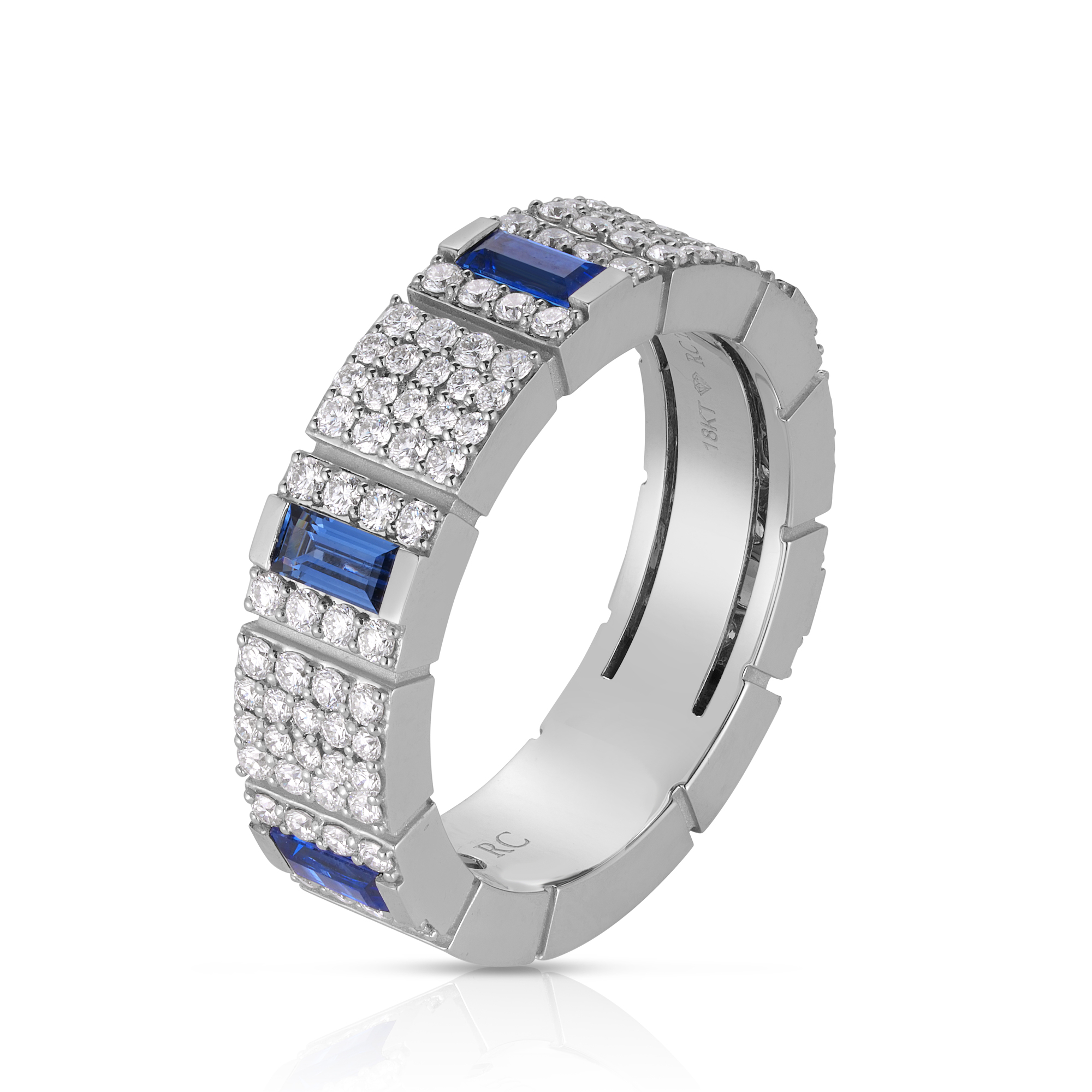 18k White Gold Obelisco Pave Diamond & Blue Sapphire Ring