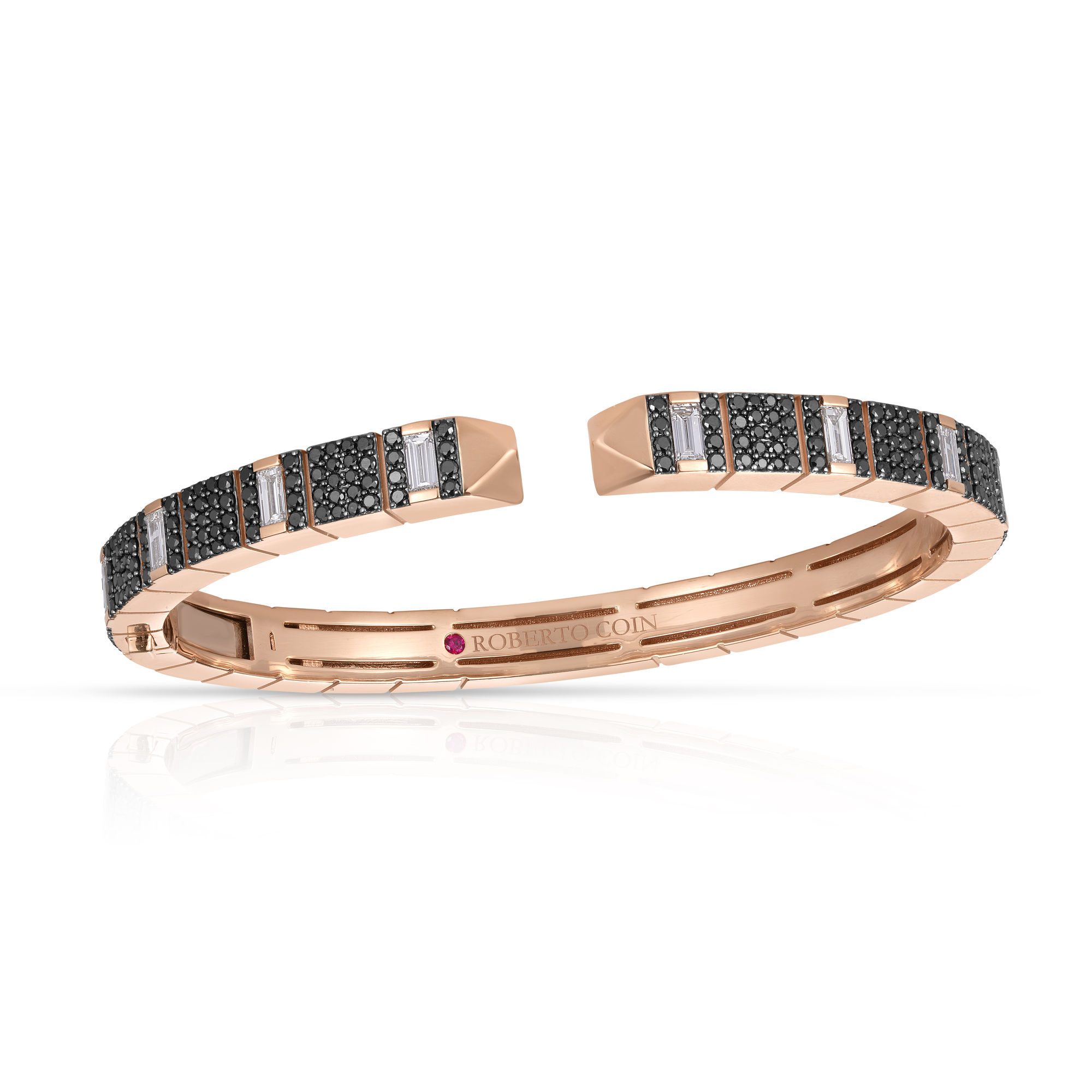 18k Rose Gold Obelisco Pave Black & White Diamond Bangle