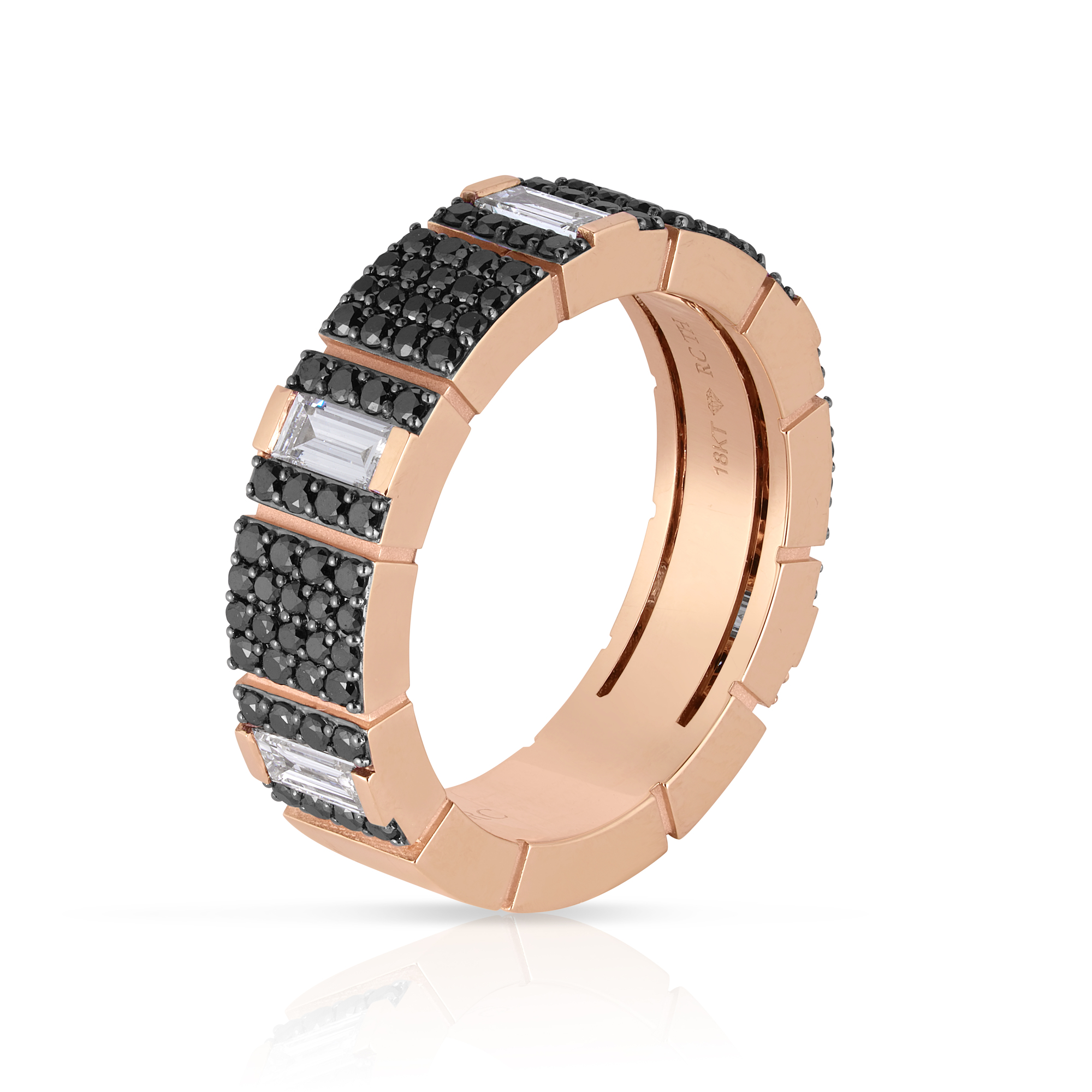 18k Rose Gold Obelisco Pave Black & White Diamond Ring