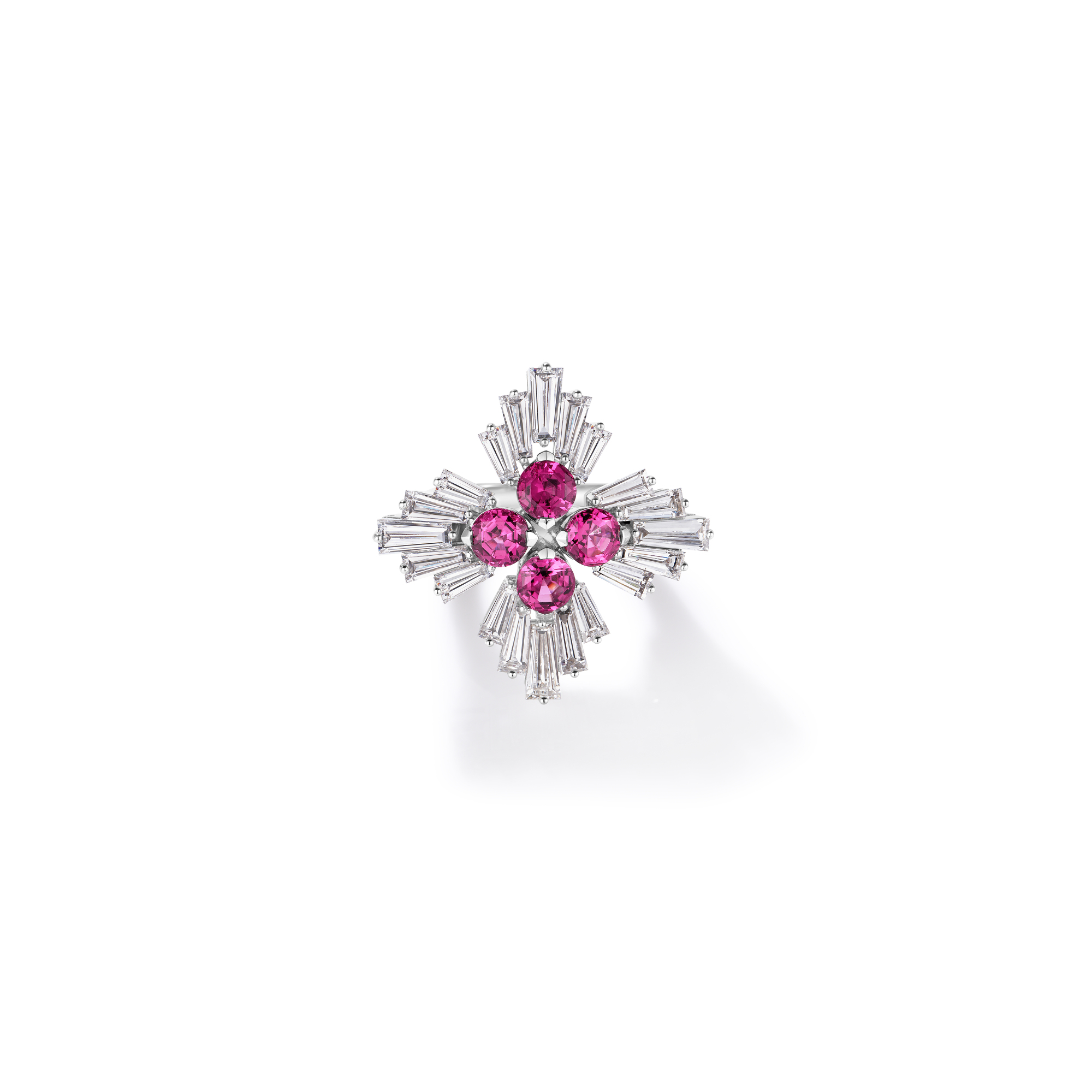18k White Gold Diamond Princess Luce Diamond & Rubellite Flower Ring