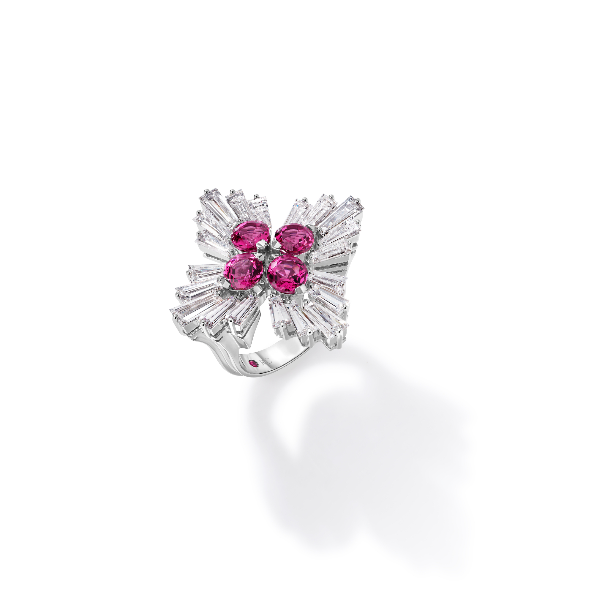 18k White Gold Diamond Princess Luce Diamond & Rubellite Flower Ring