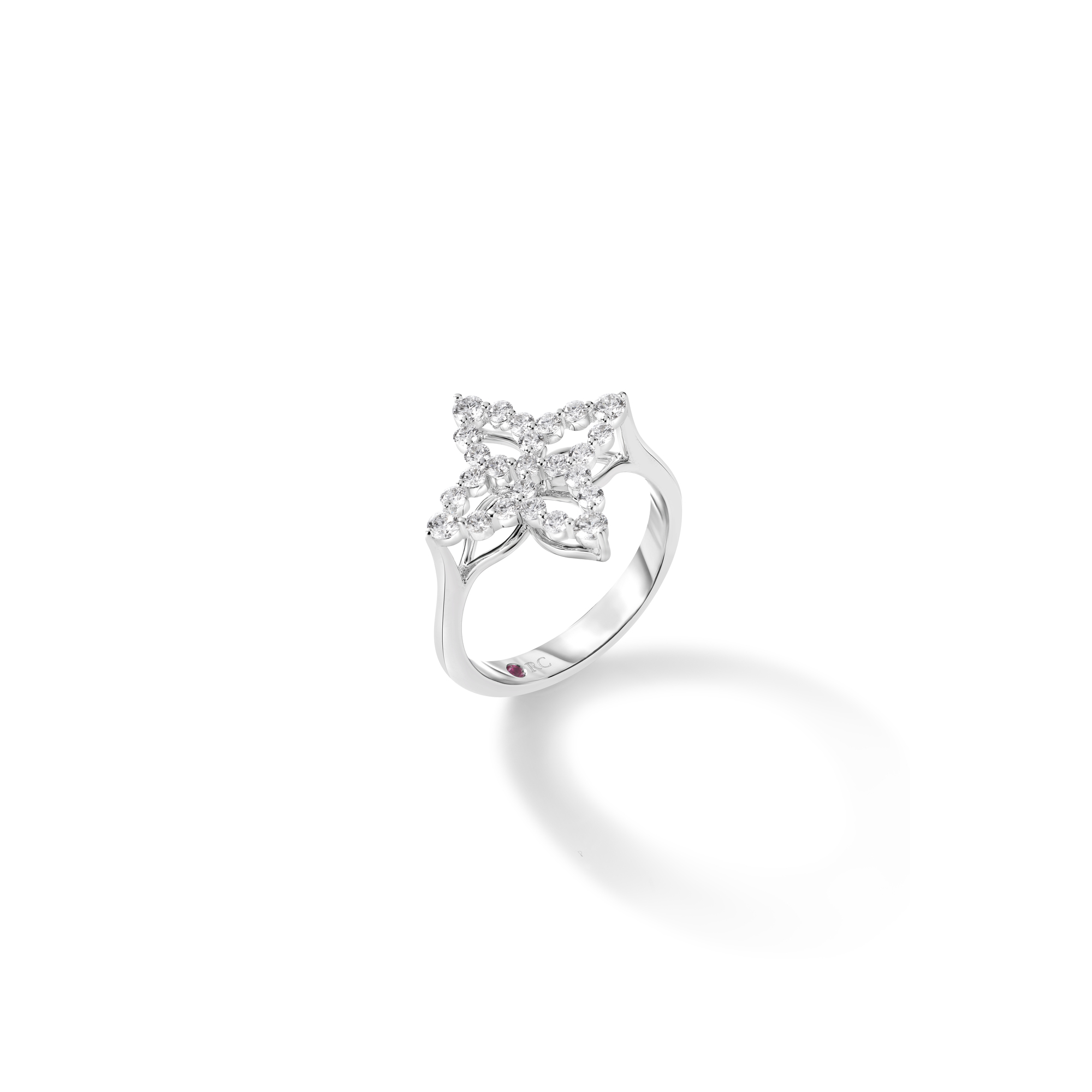 18k White Gold Diamond Princess Outline Flower Ring