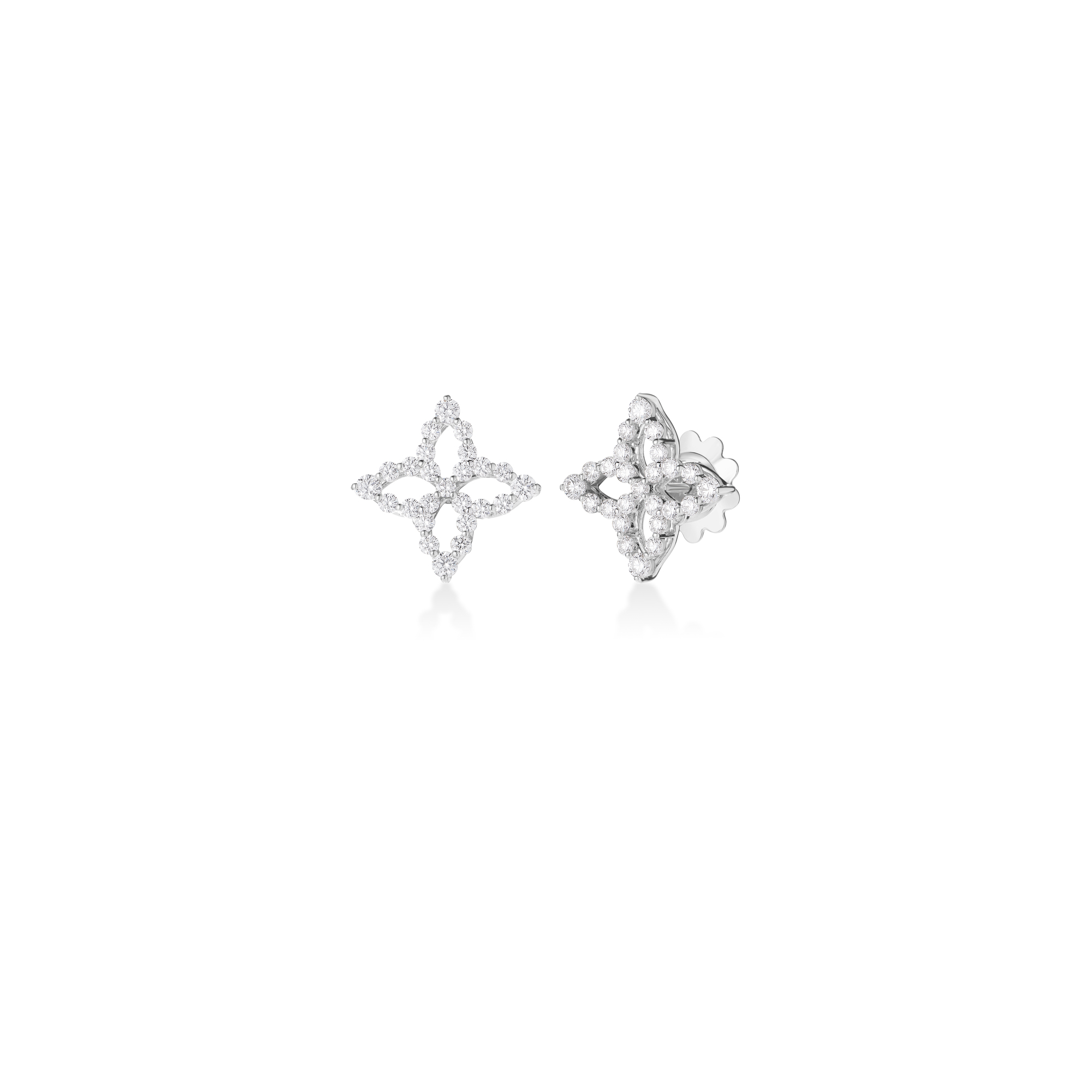 18k White Gold Diamond Princess Outline Flower Earrings