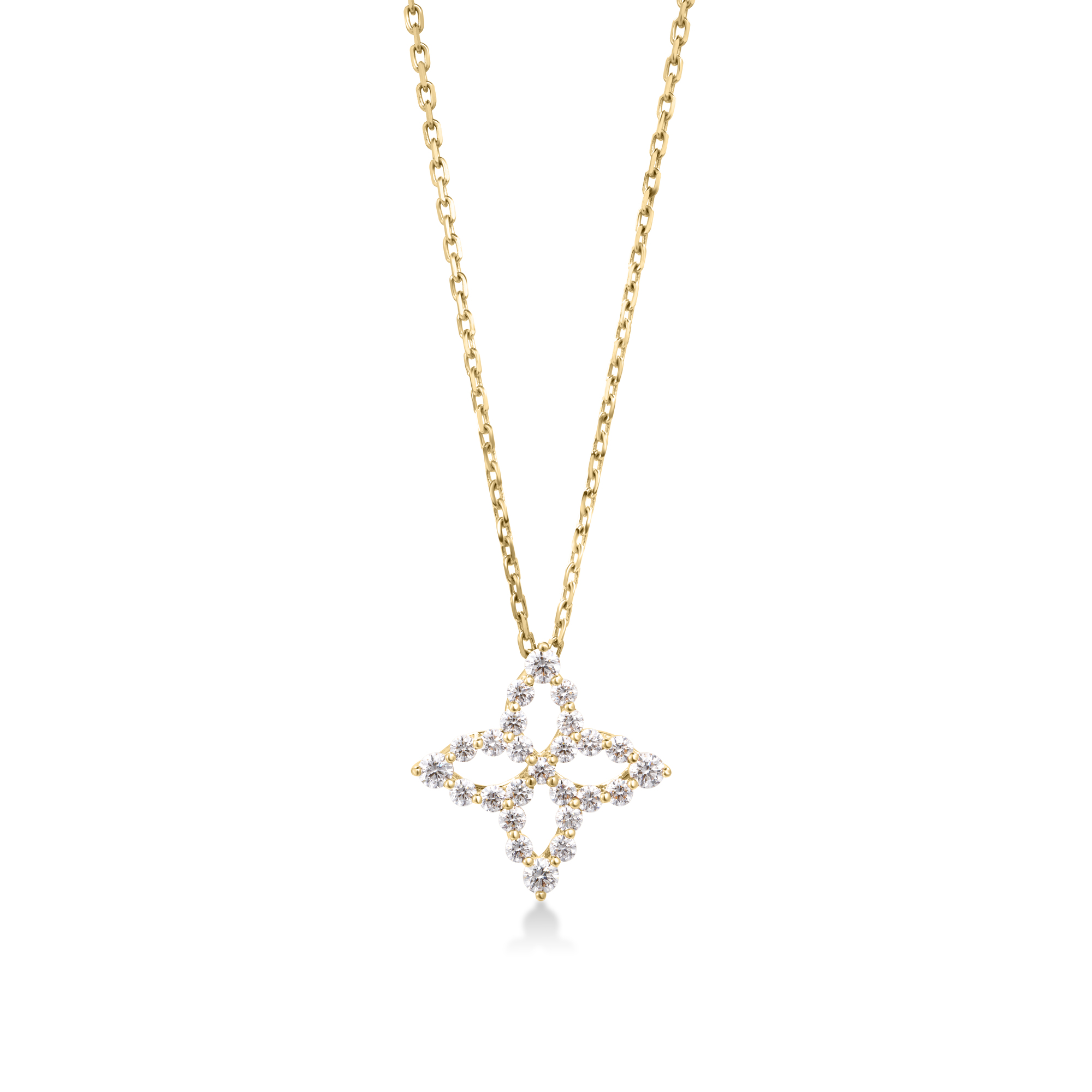 18k Yellow Gold Diamond Princess Outline Flower Necklace