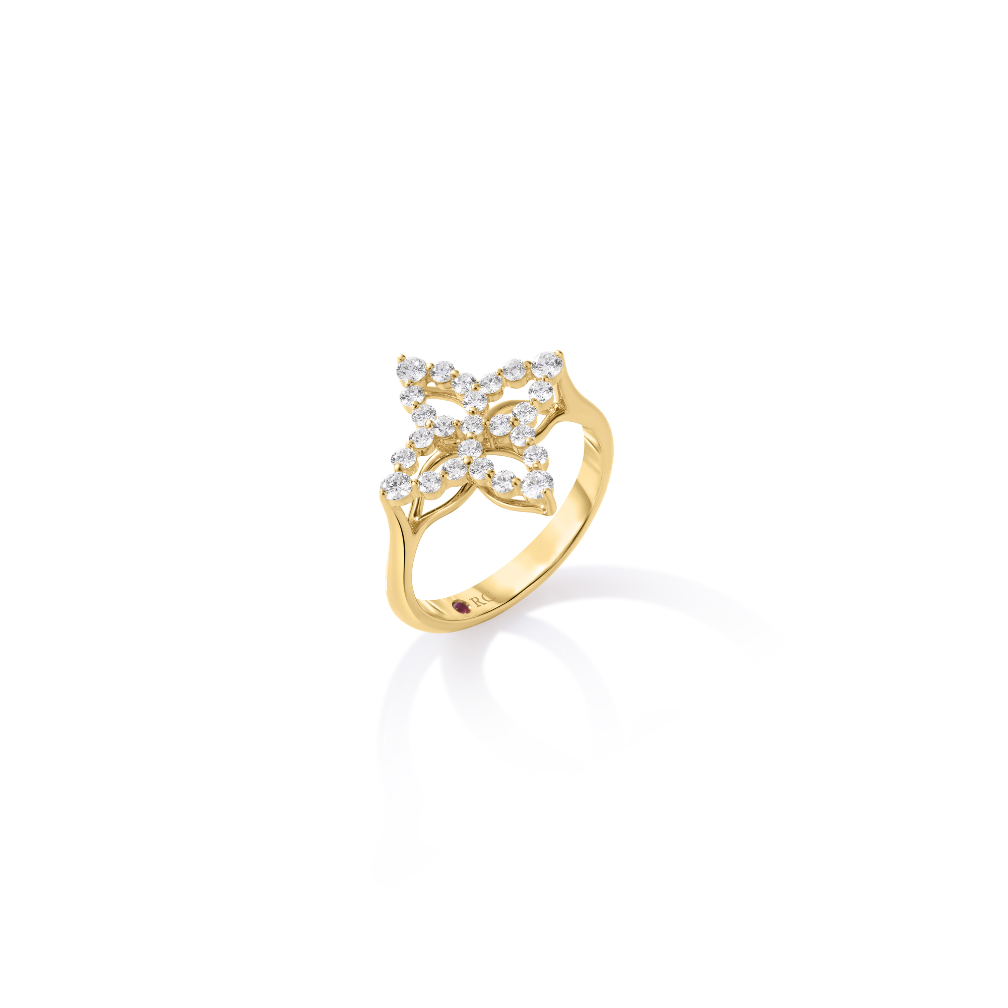 18k Yellow Gold Diamond Princess Outline Flower Ring
