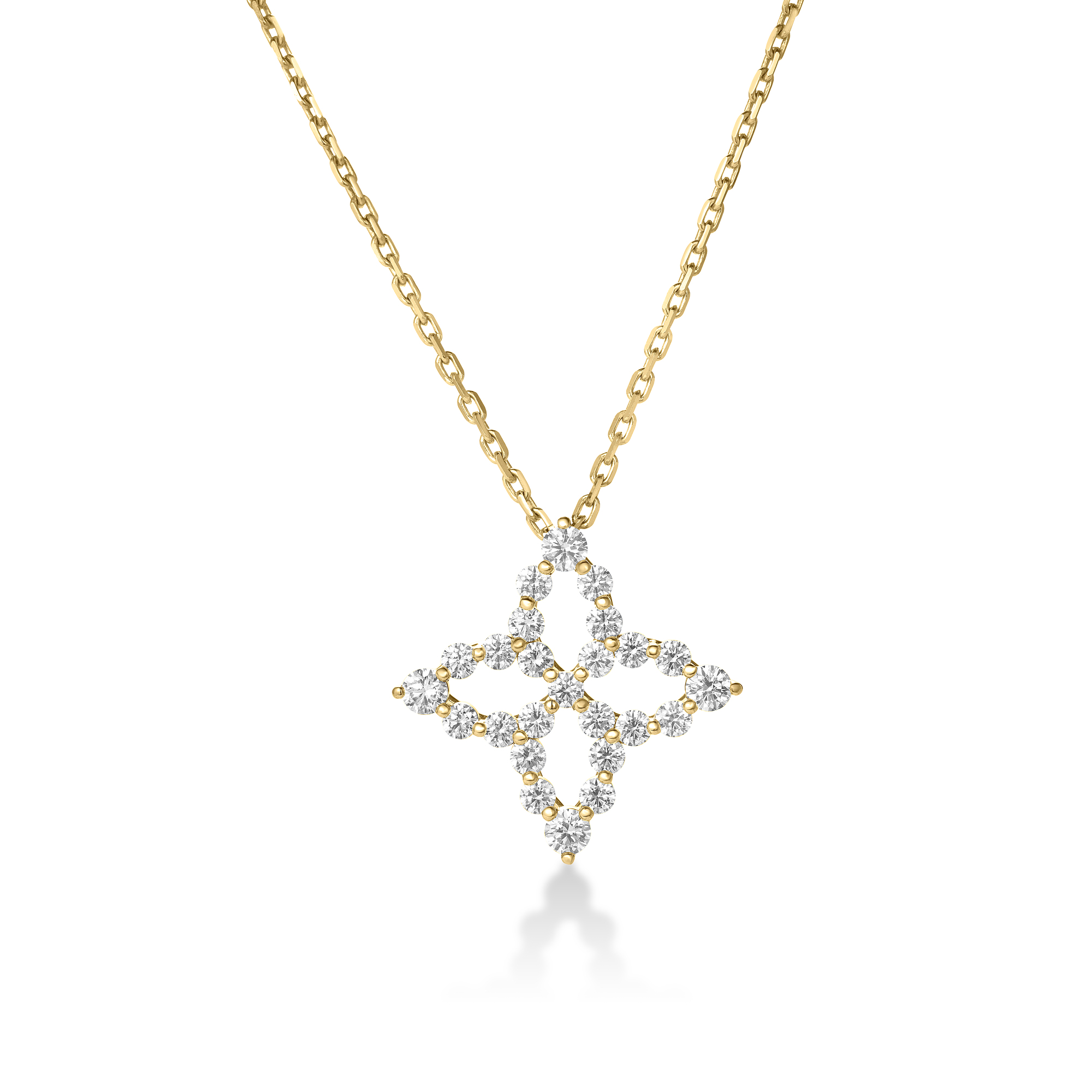 18k Yellow Gold Diamond Princess Outline Flower Necklace