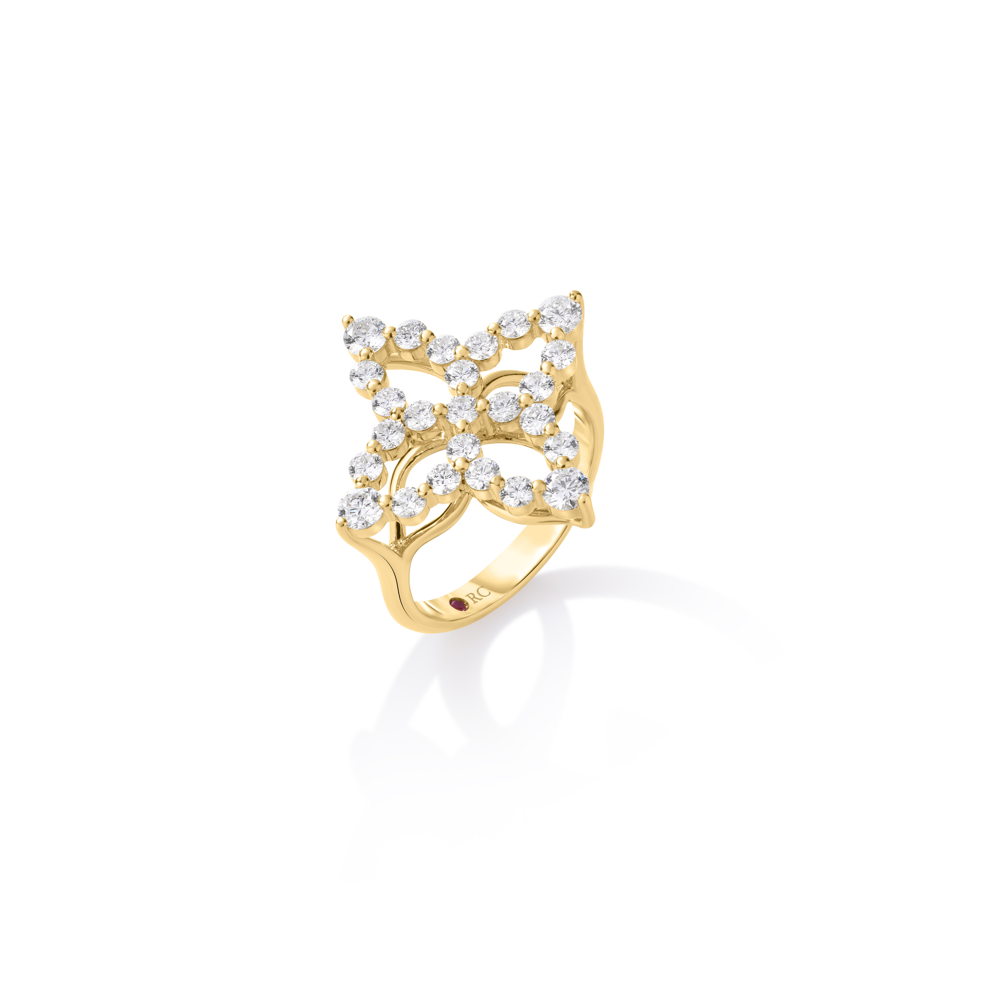 18k Yellow Gold Diamond Princess Outline Flower Ring