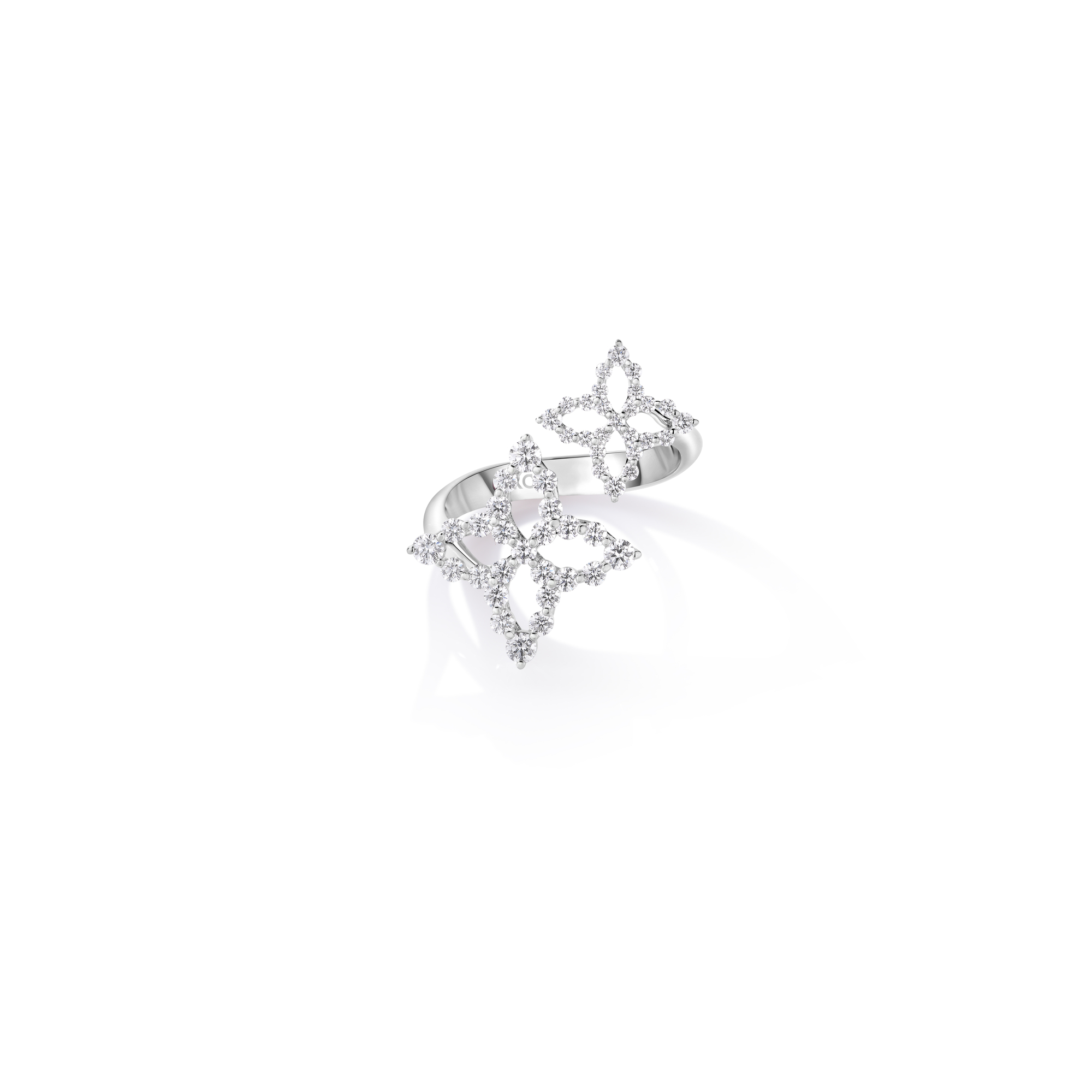 18k White Gold Diamond Princess Outline Flower Bypass Ring