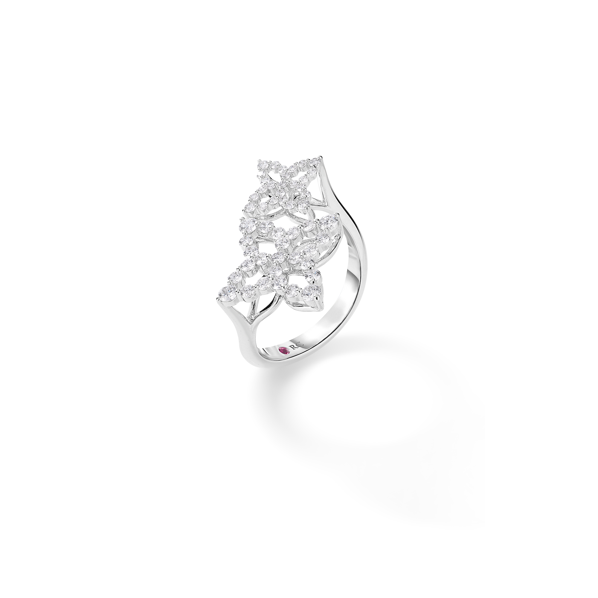 18k White Gold Diamond Princess Outline Flower Bypass Ring