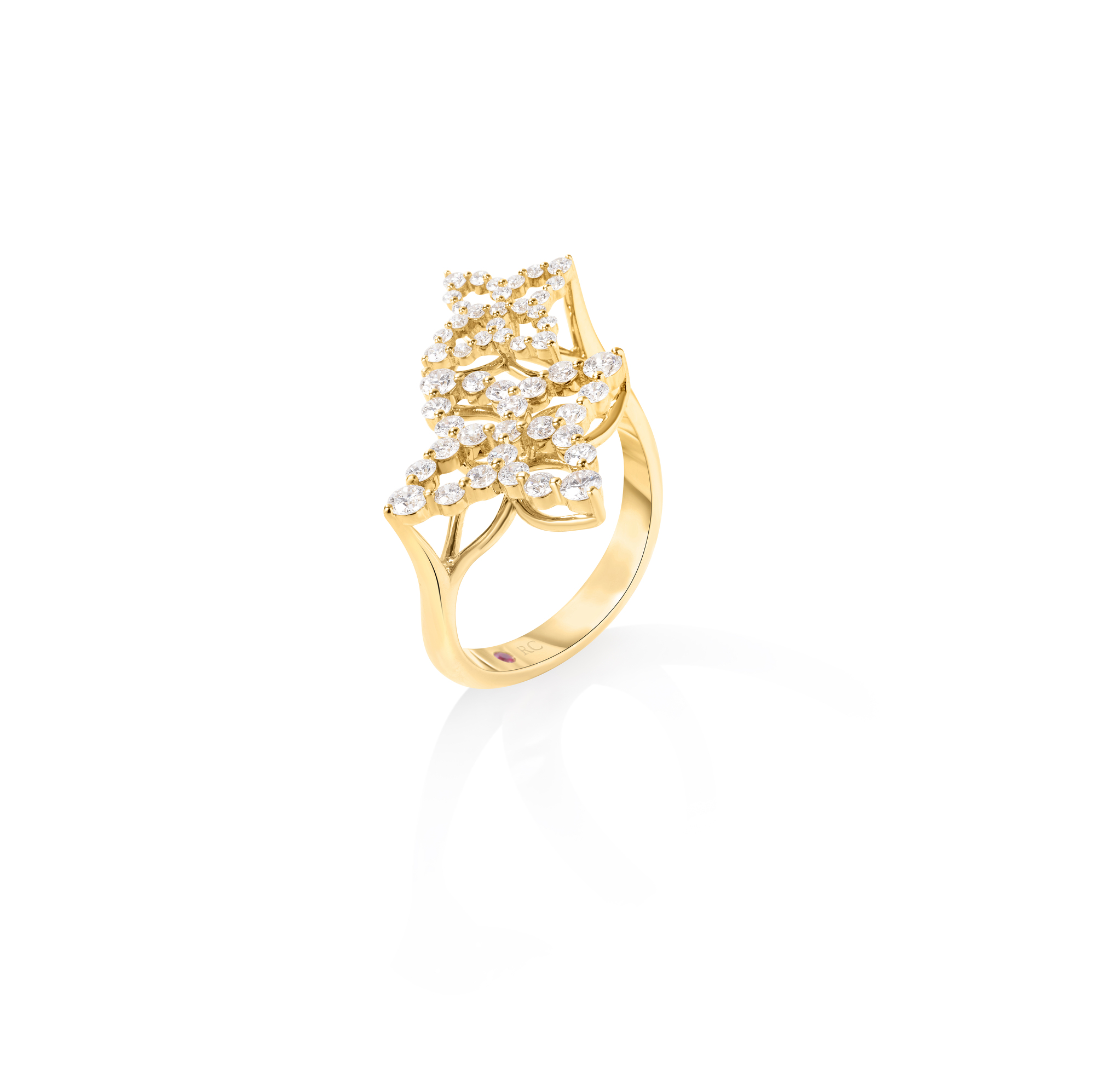 18k Yellow Gold Diamond Princess Outline Flower Bypass Ring