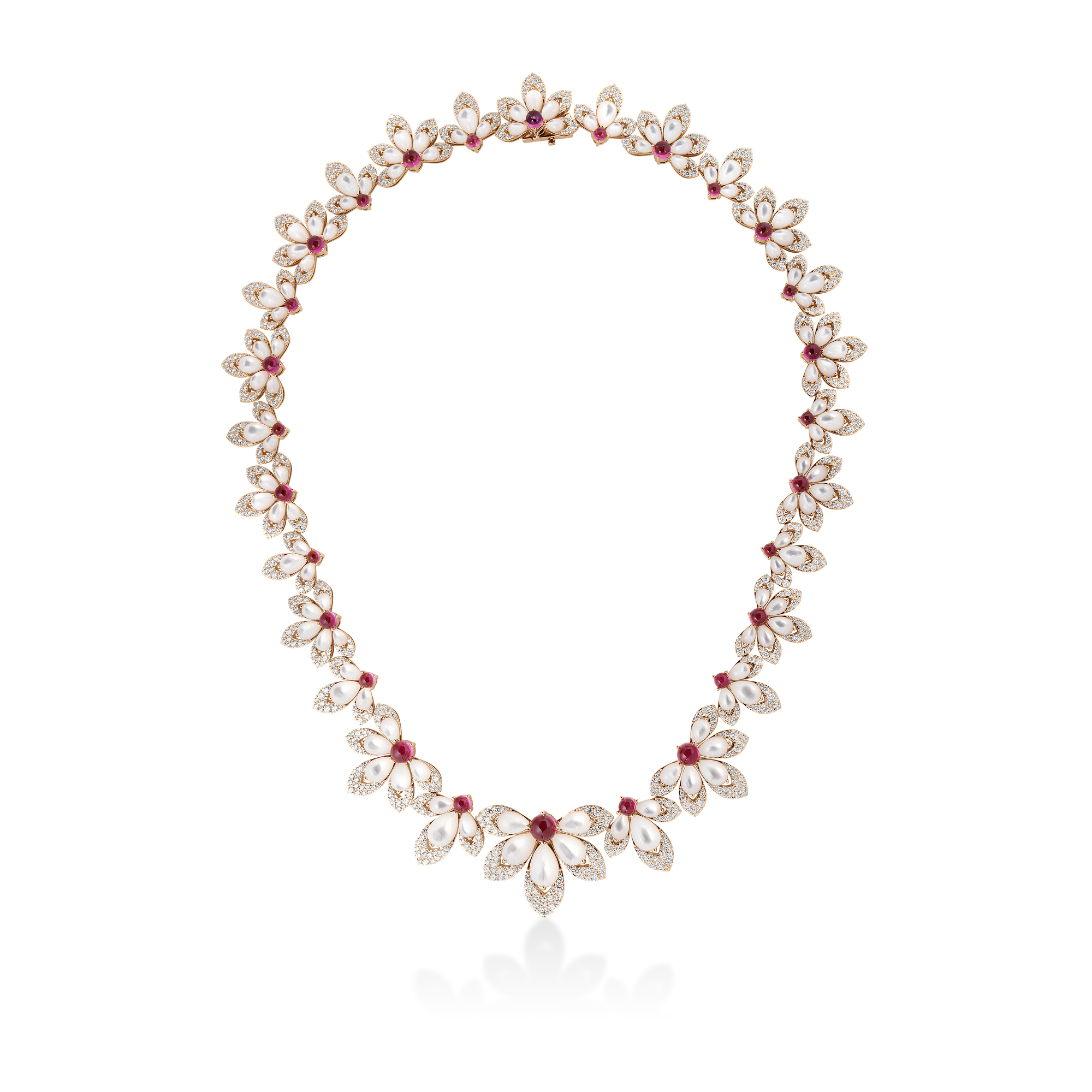 18k Rose Gold Tiare' Diamond, Rubellite, & Mother Of Pearl Collar Necklace