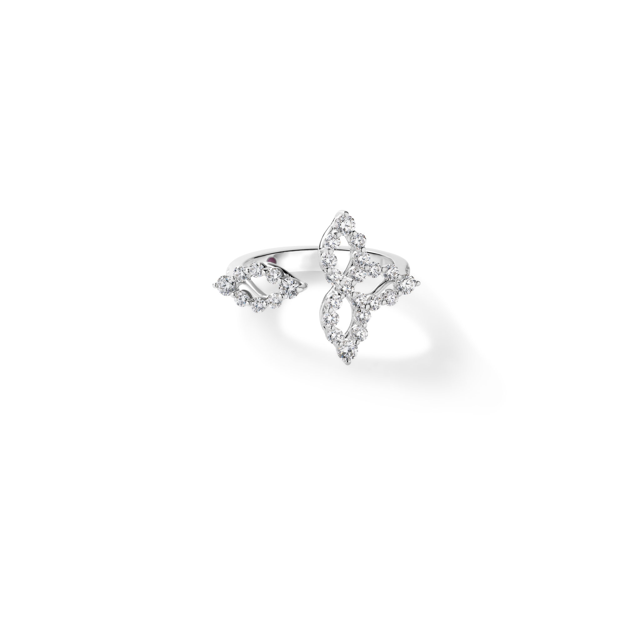 18k White Gold Diamond Princess Outline Split Petal Flower Ring