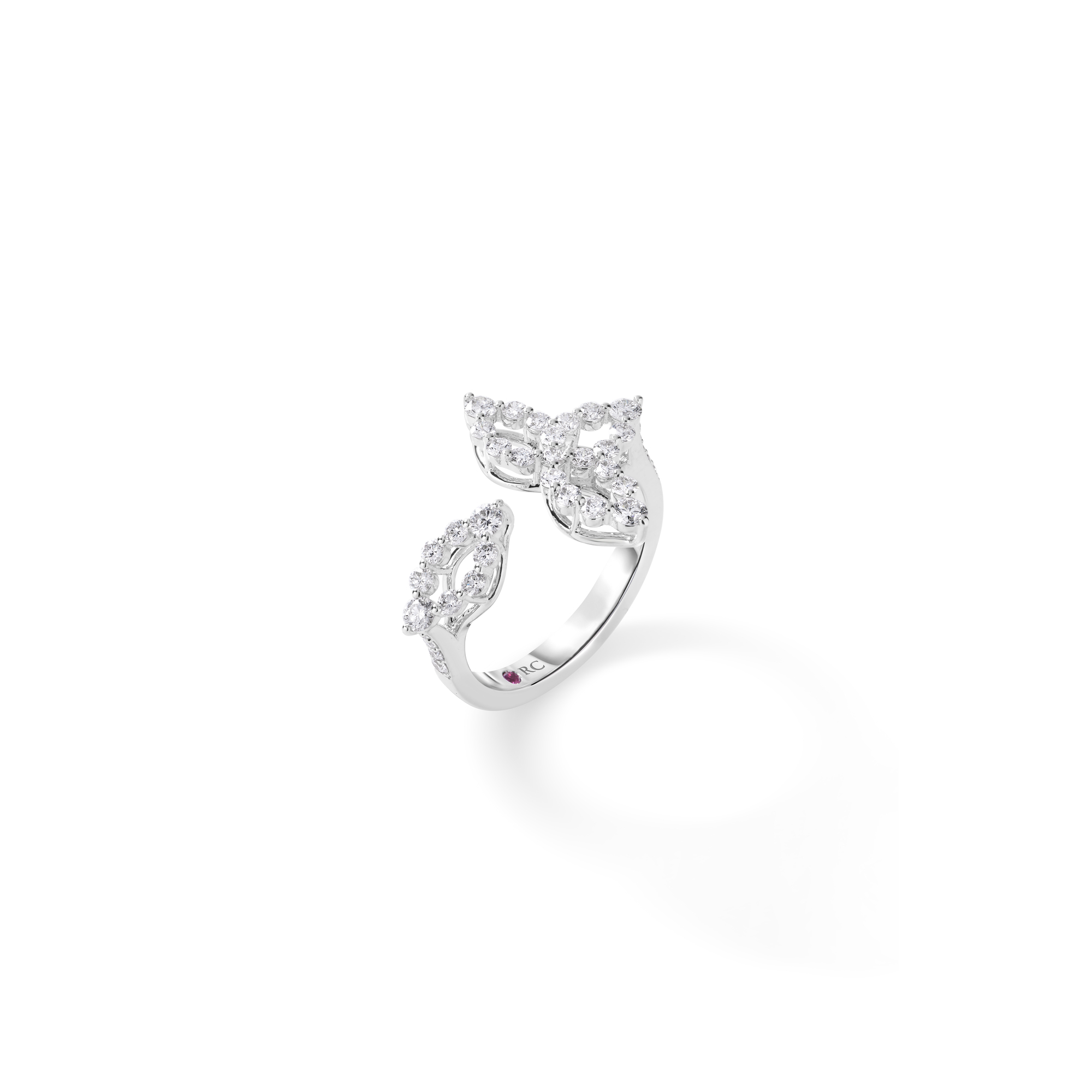 18k White Gold Diamond Princess Outline Split Petal Flower Ring