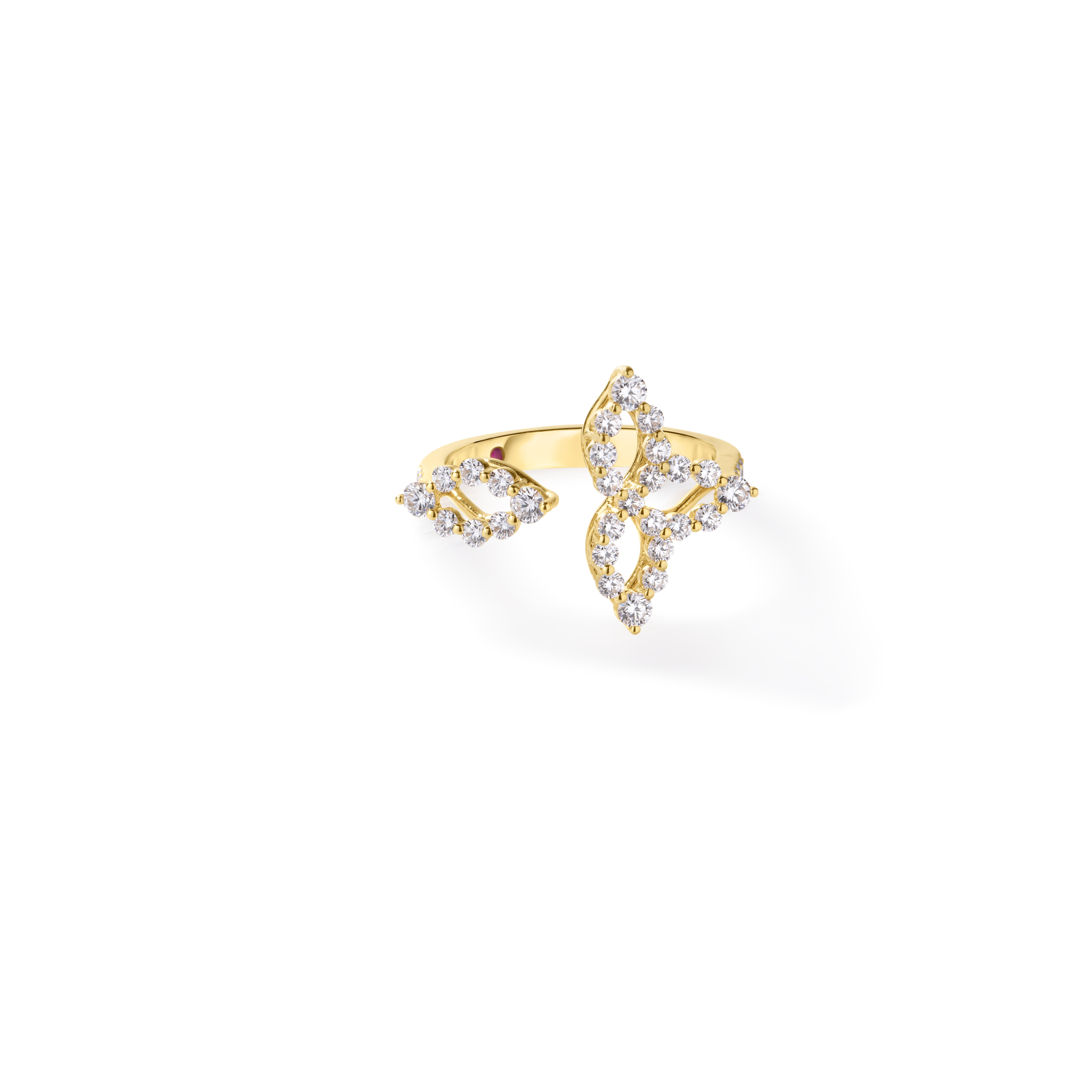 18k Yellow Gold Diamond Princess Outline Split Petal Flower Ring