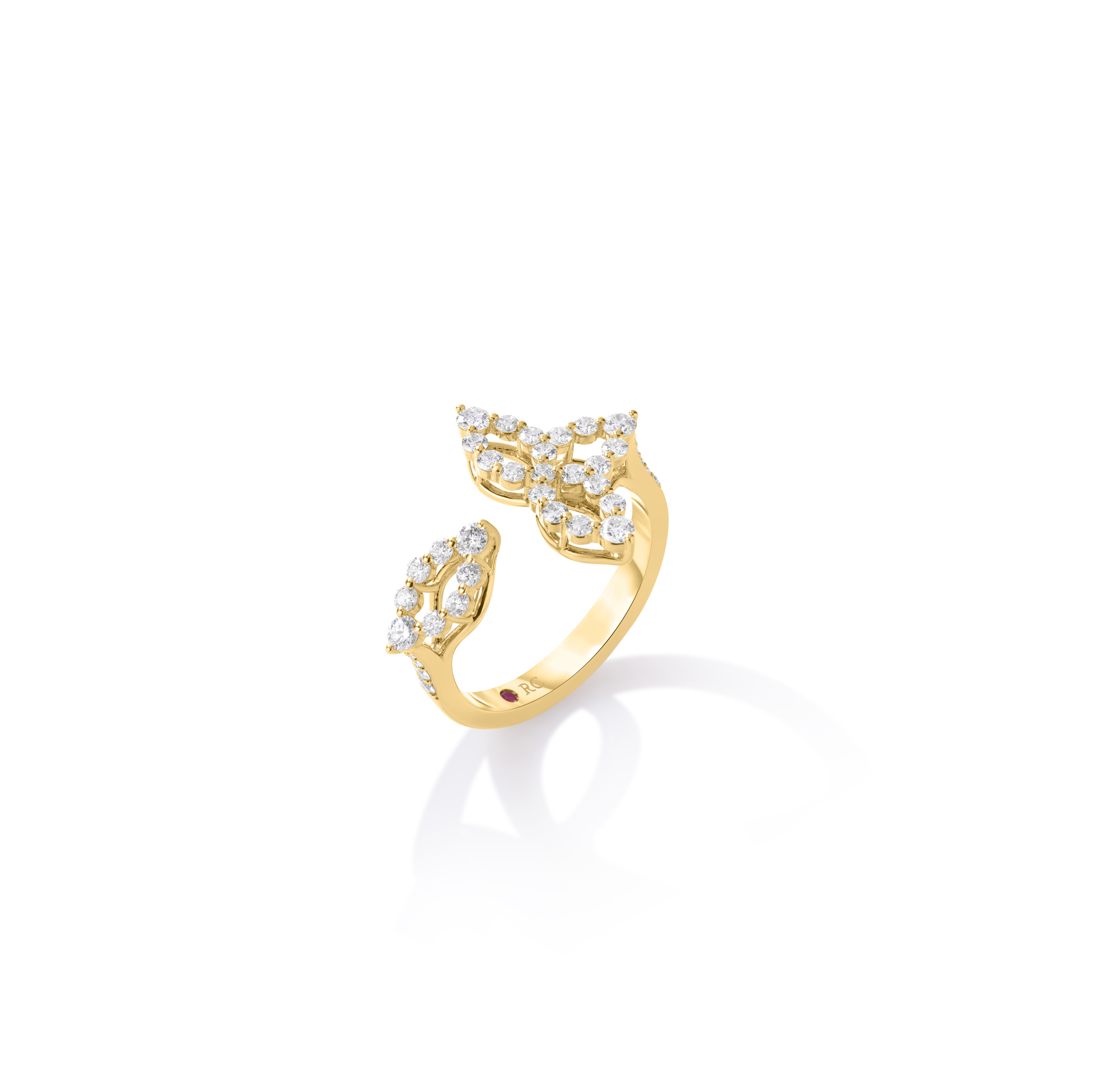 18k Yellow Gold Diamond Princess Outline Split Petal Flower Ring