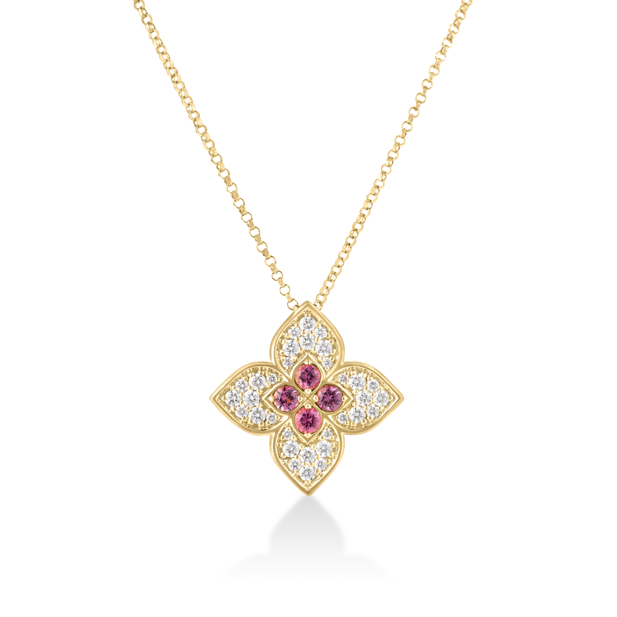 18k Yellow Gold Venetian Princess Carnival Diamond & Rubellite Large Flower Necklace