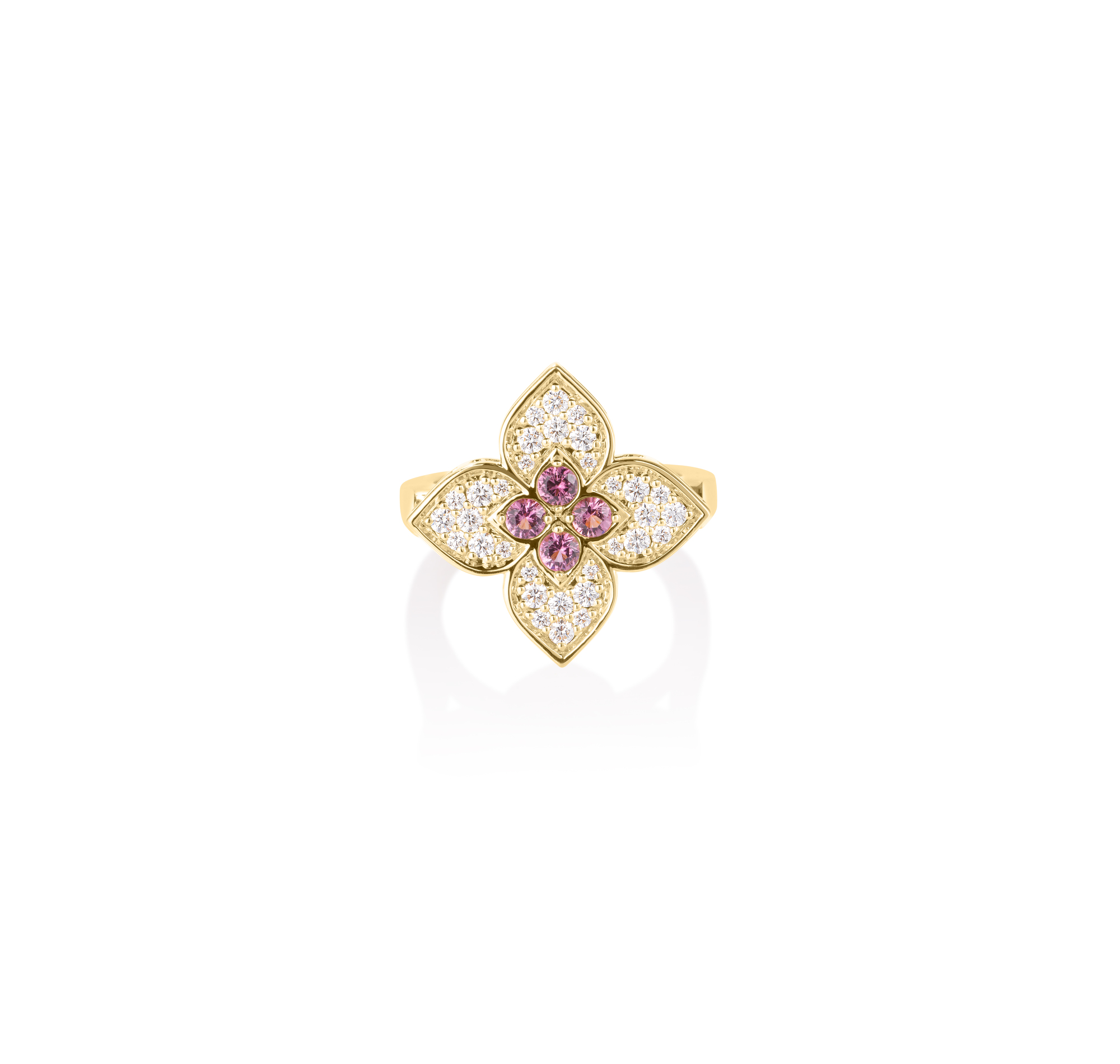 18k Yellow Gold Venetian Princess Carnival Diamond & Rubellite Large Flower Ring