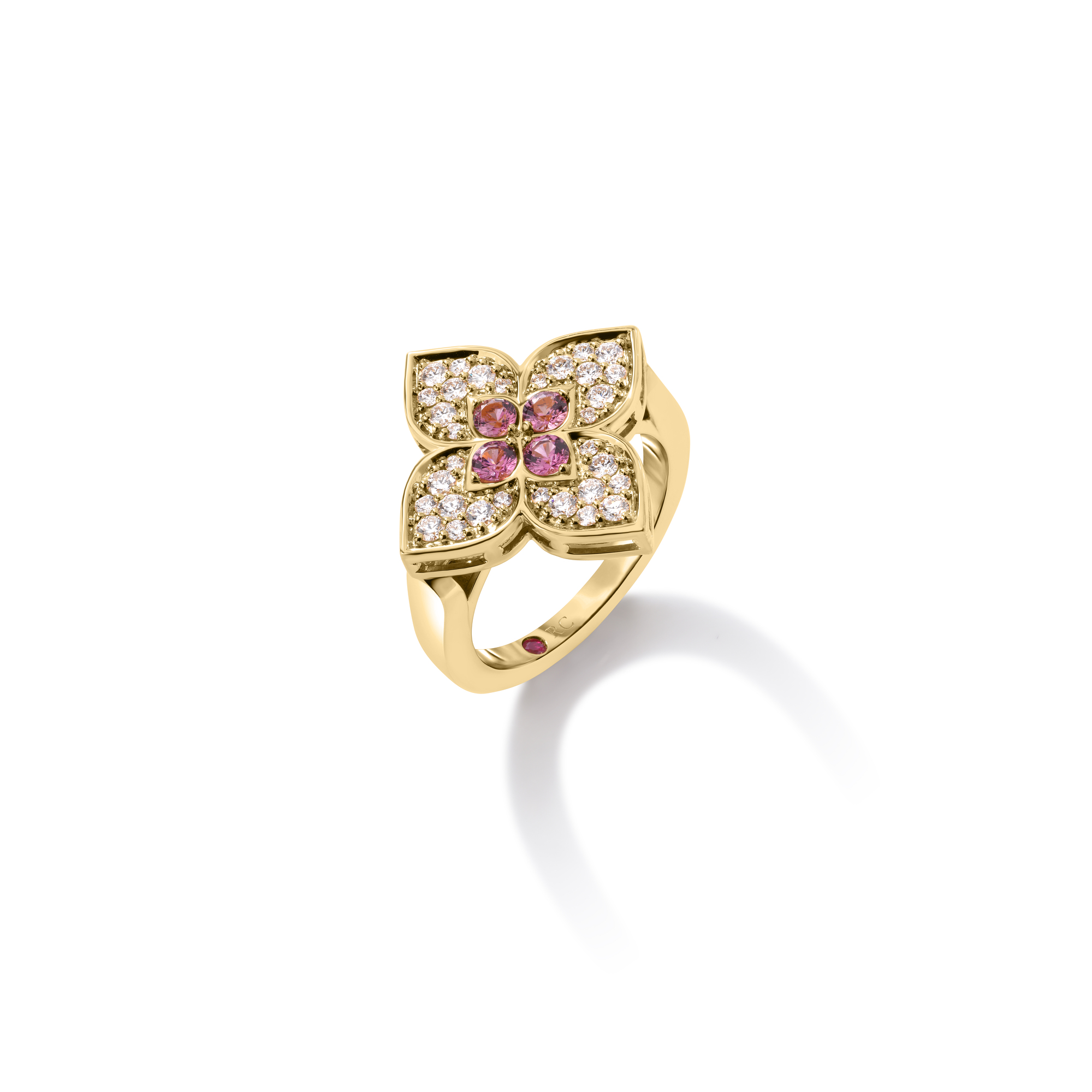 18k Yellow Gold Venetian Princess Carnival Diamond & Rubellite Large Flower Ring