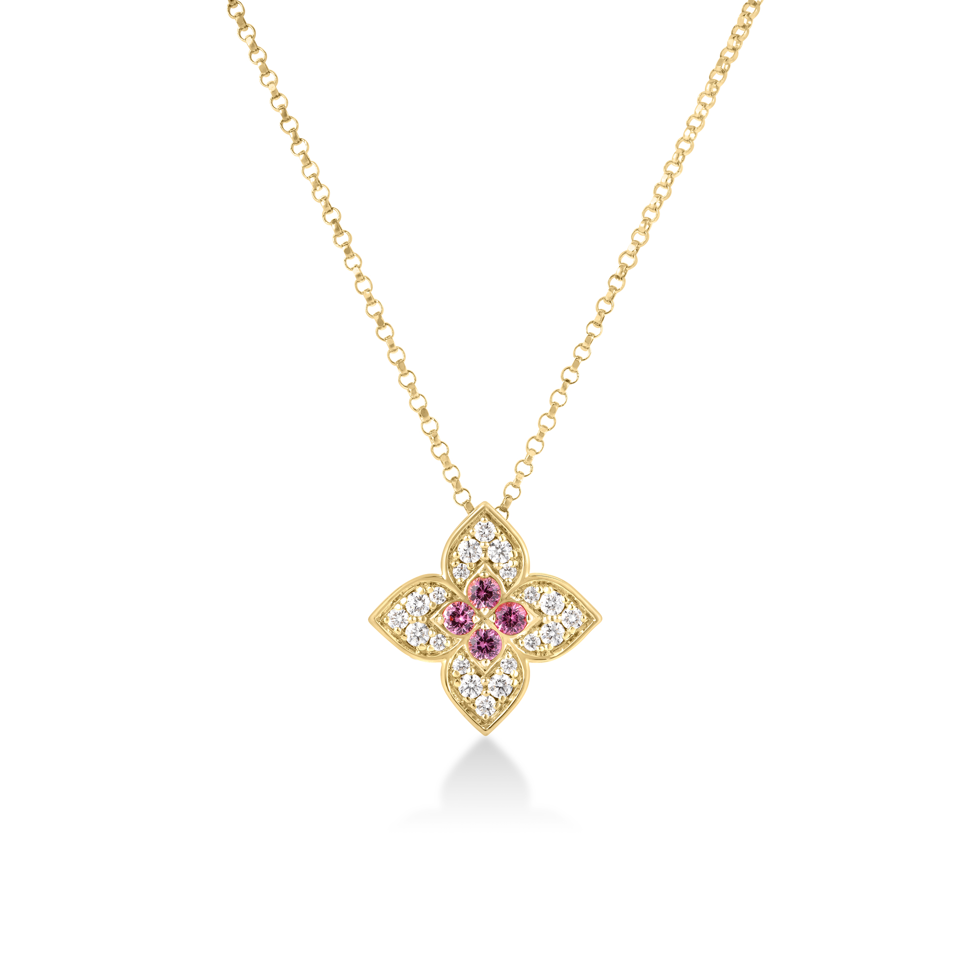 18k Yellow Gold Venetian Princess Carnival Diamond & Rubellite Medium Flower Necklace