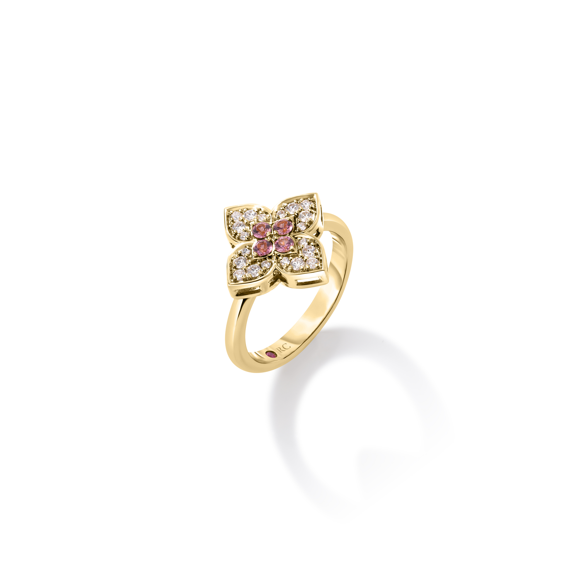 18k Yellow Gold Venetian Princess Carnival Diamond & Rubellite Medium Flower Ring