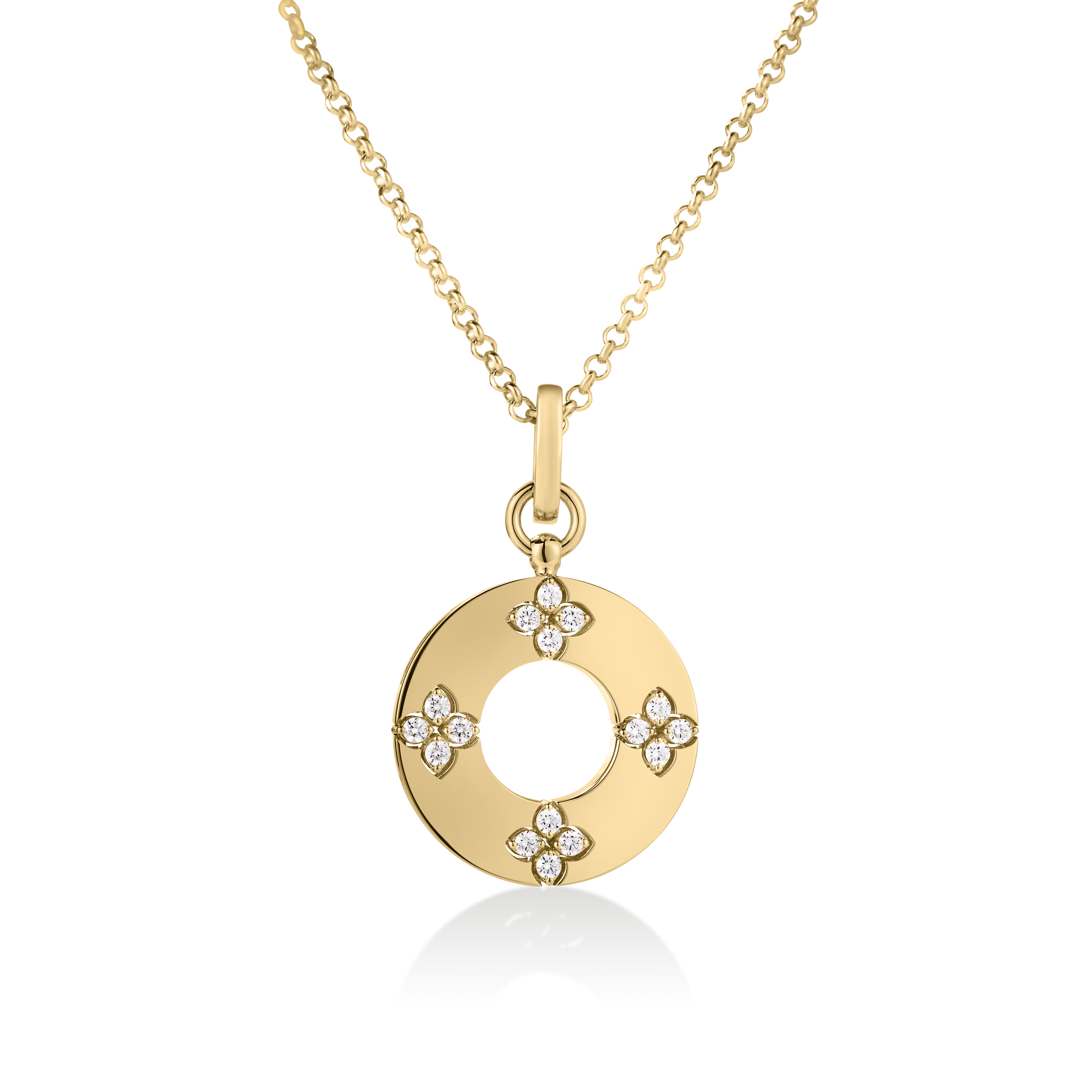 18k Yellow Gold Love In Verona Diamond Flower Circle Necklace