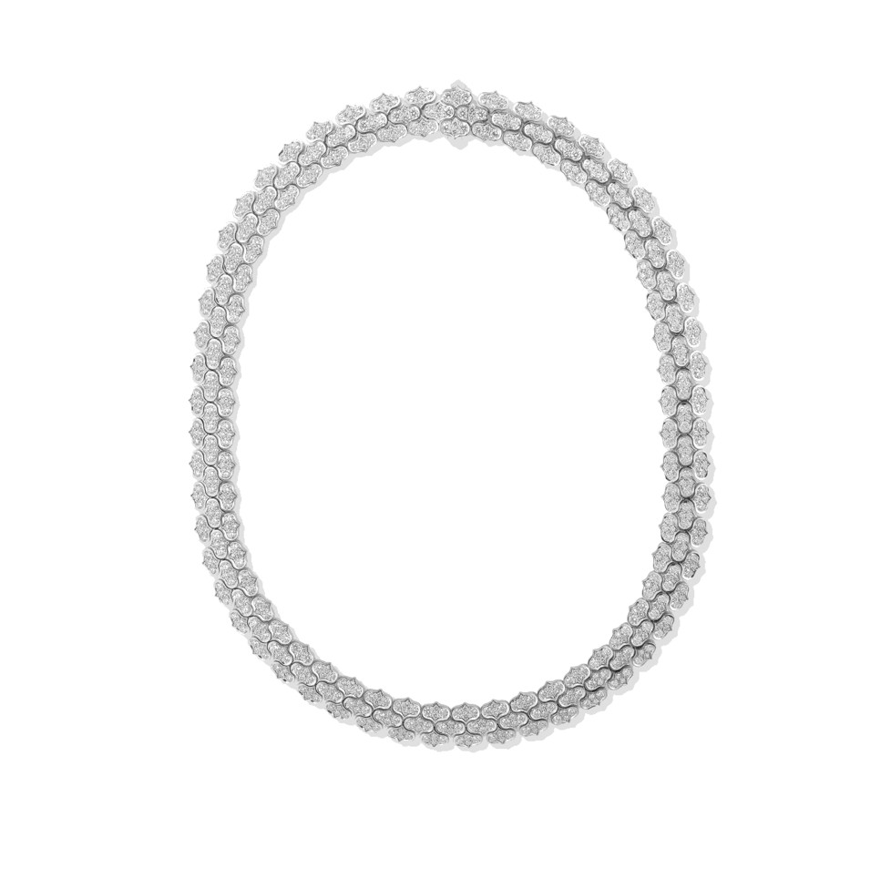 18k White Gold Cobra Pave Diamond Collar Necklace