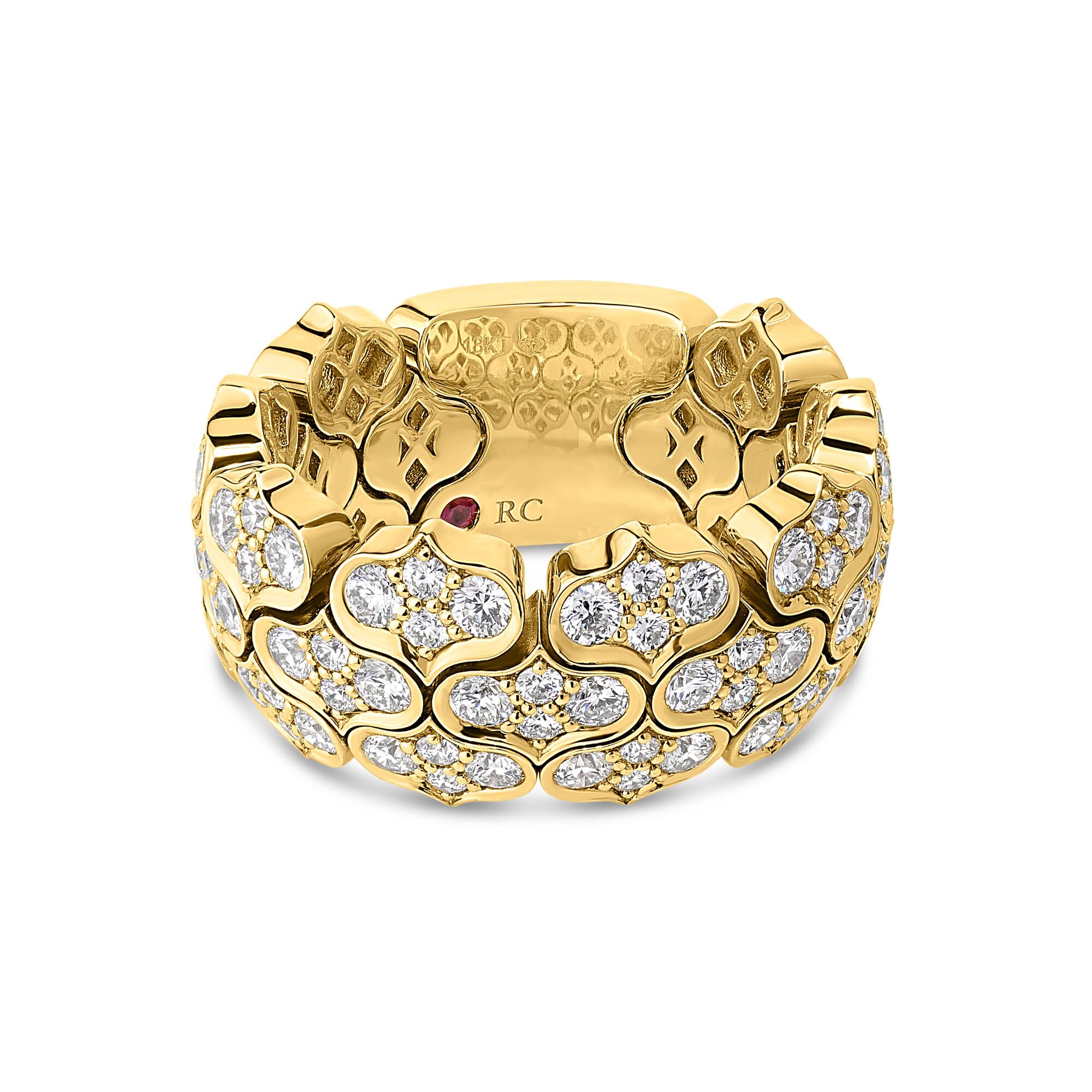 18k Yellow Gold Cobra Wide Pave Diamond Ring