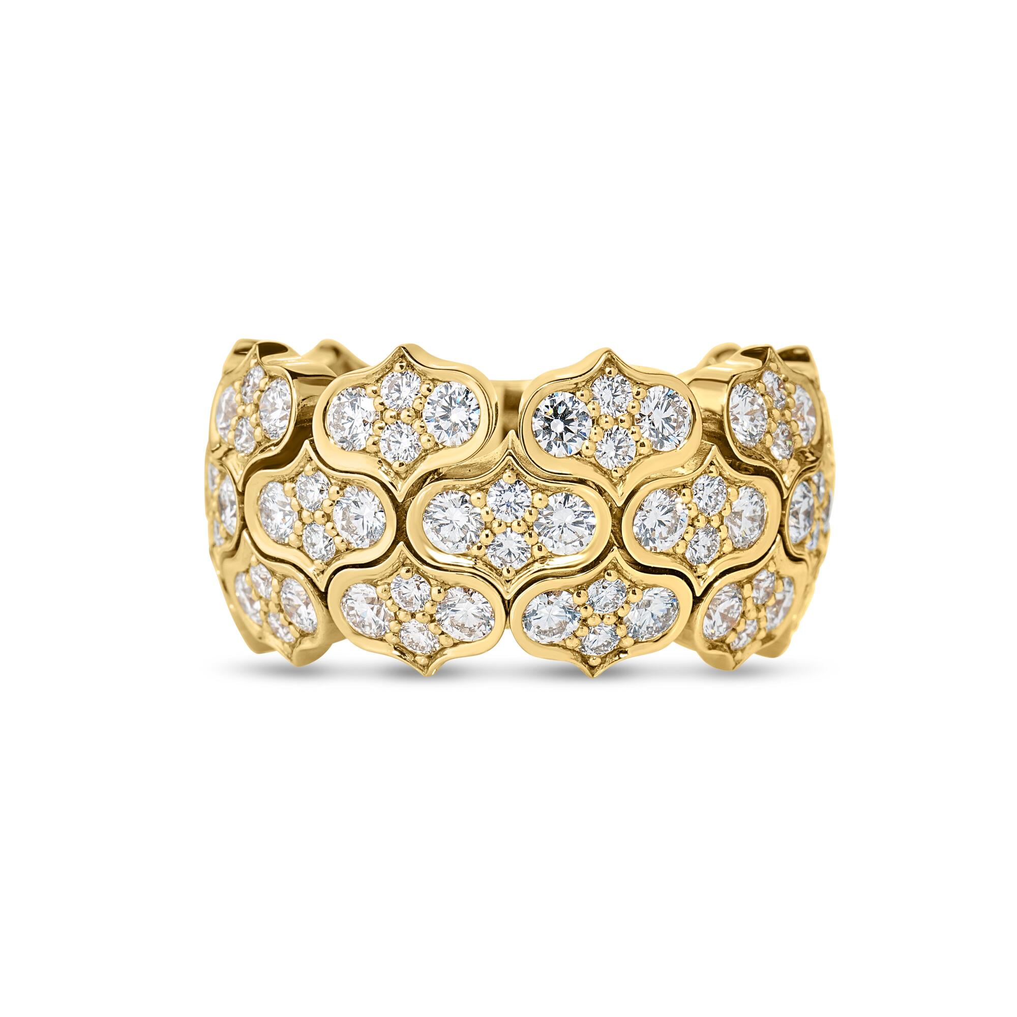 18k Yellow Gold Cobra Wide Pave Diamond Ring