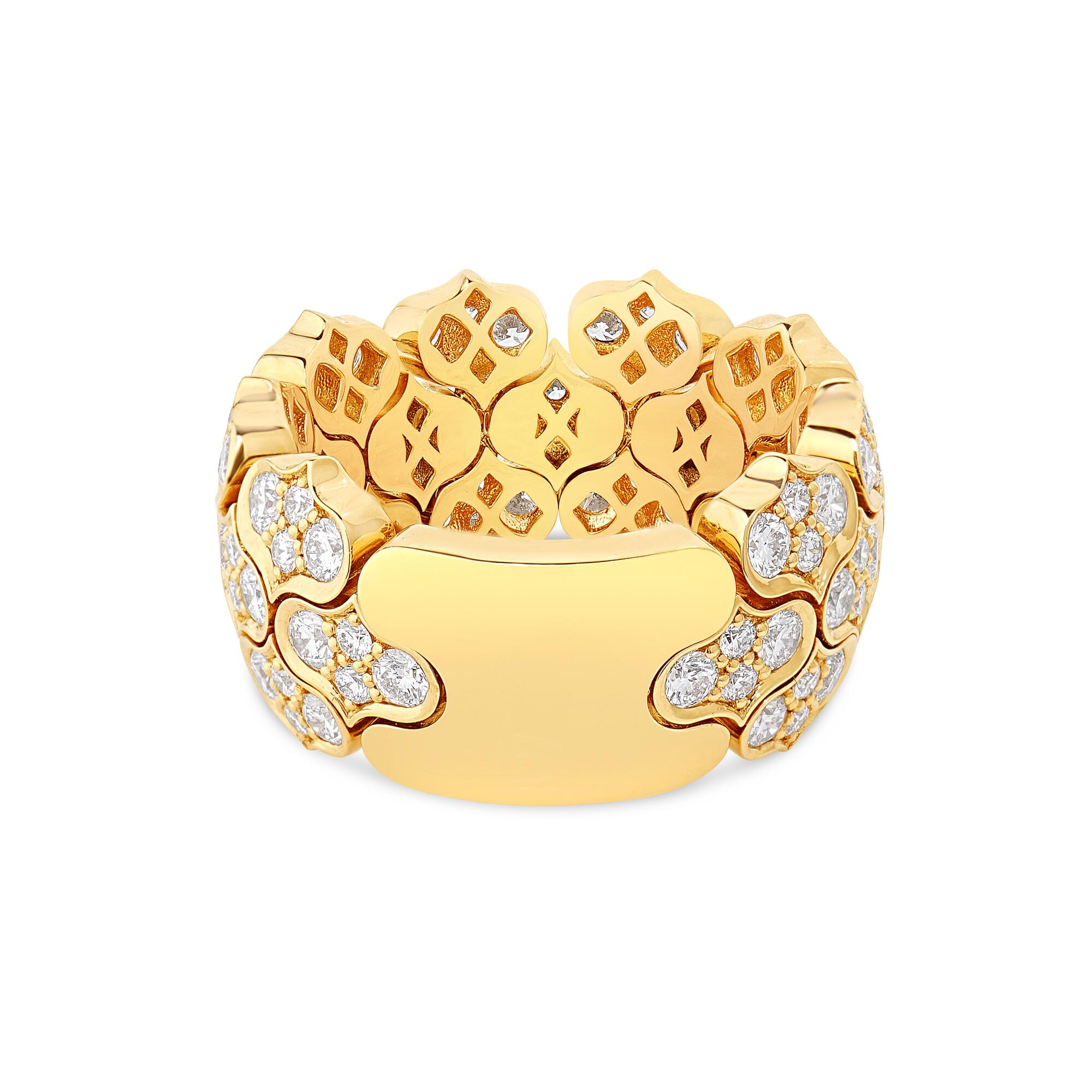 18k Yellow Gold Cobra Wide Pave Diamond Ring