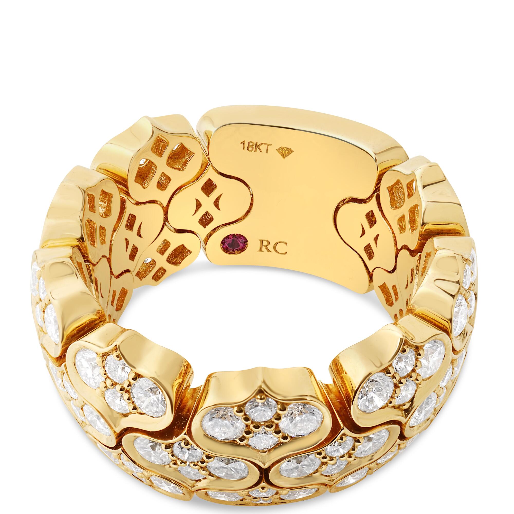 18k Yellow Gold Cobra Wide Pave Diamond Ring