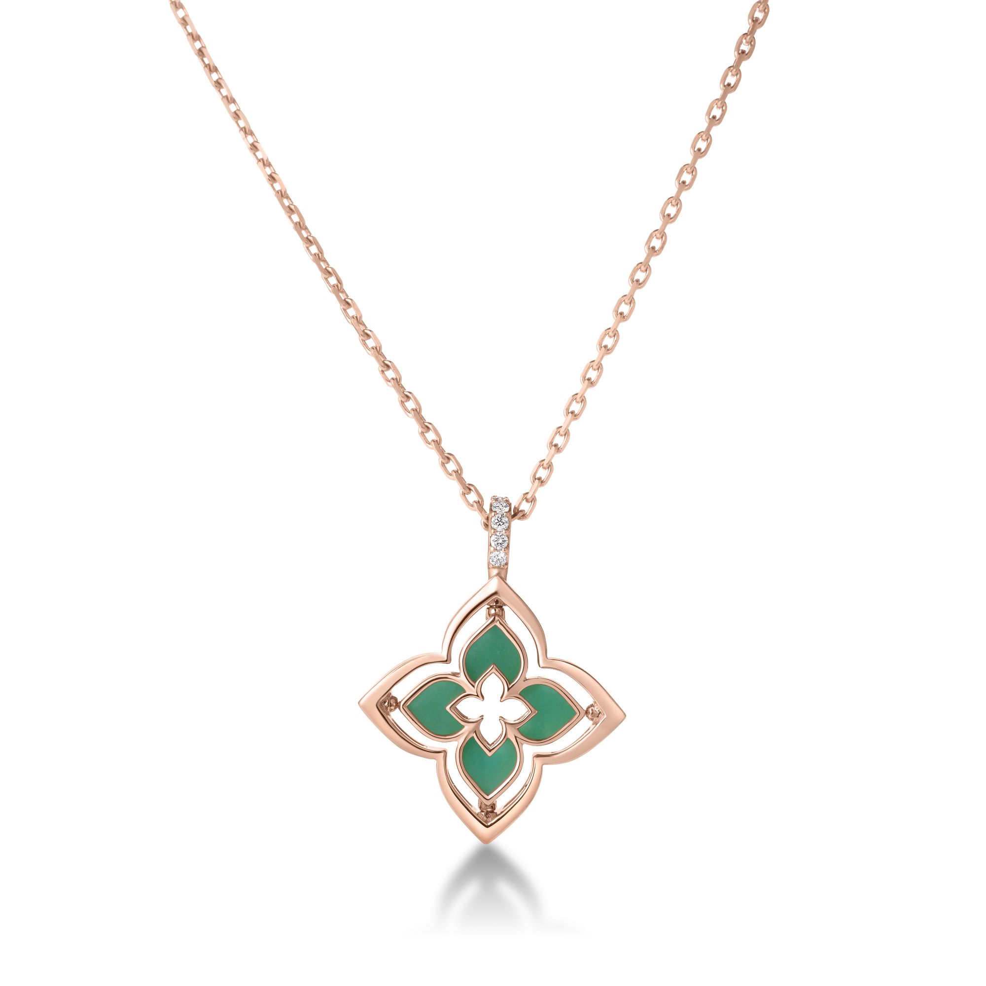 18k Rose Gold Venetian Princess Pirouette Pave Diamond & Chrysoprase Small Flower Necklace