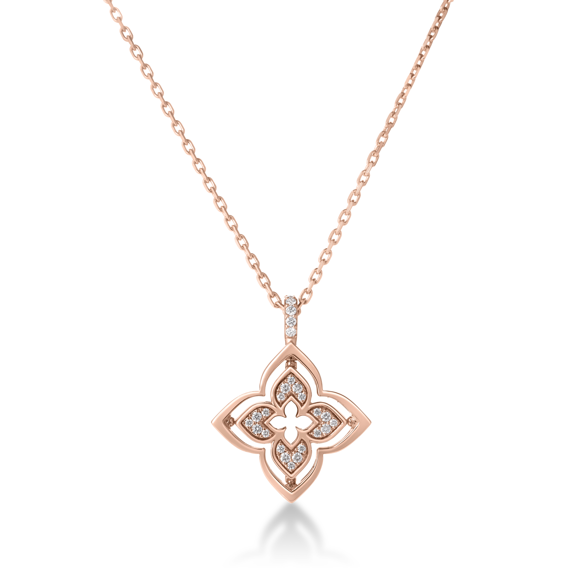 18k Rose Gold Venetian Princess Pirouette Pave Diamond & Chrysoprase Small Flower Necklace