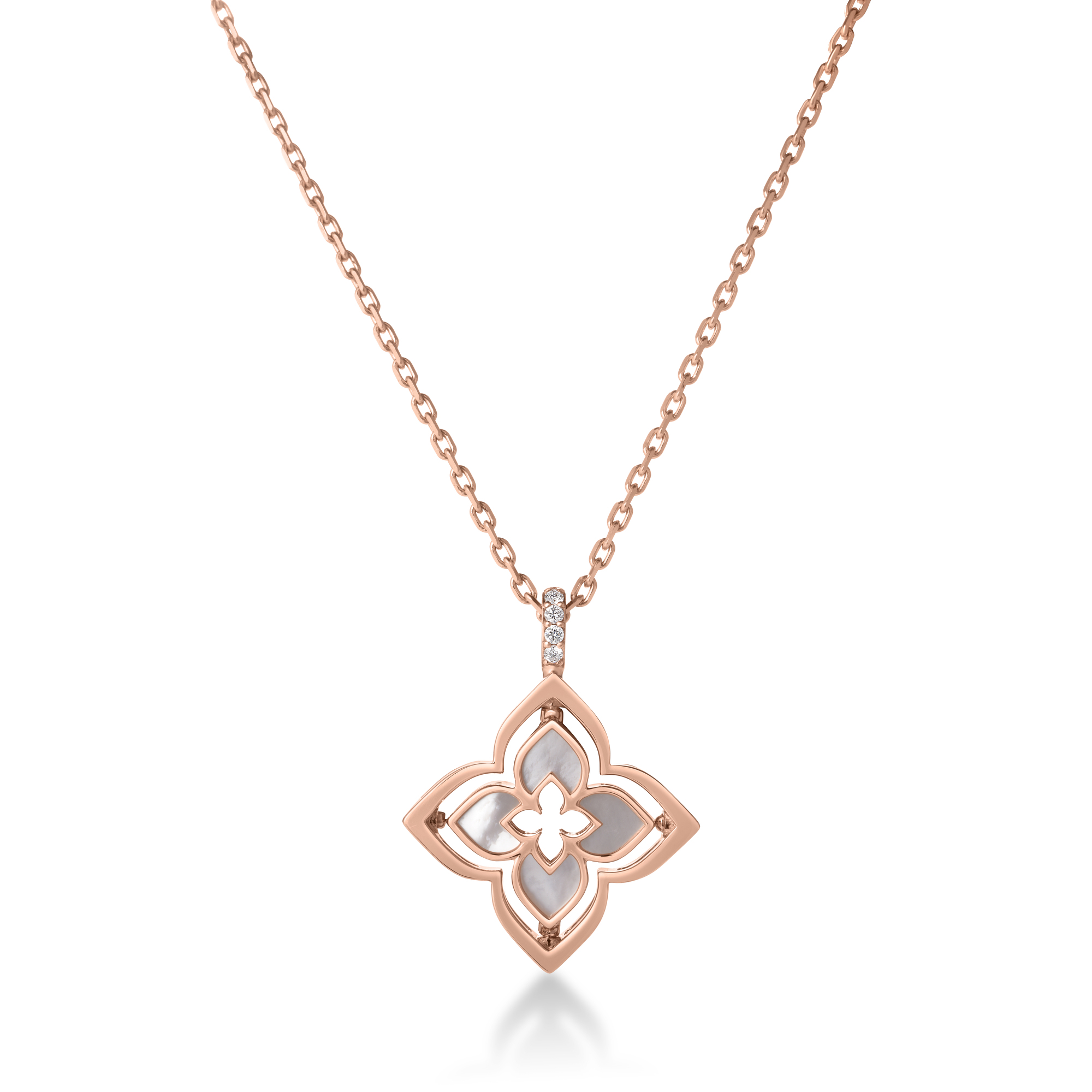 18k Rose Gold Venetian Princess Pirouette Pave Diamond & Mother Of Pearl Small Flower Necklace